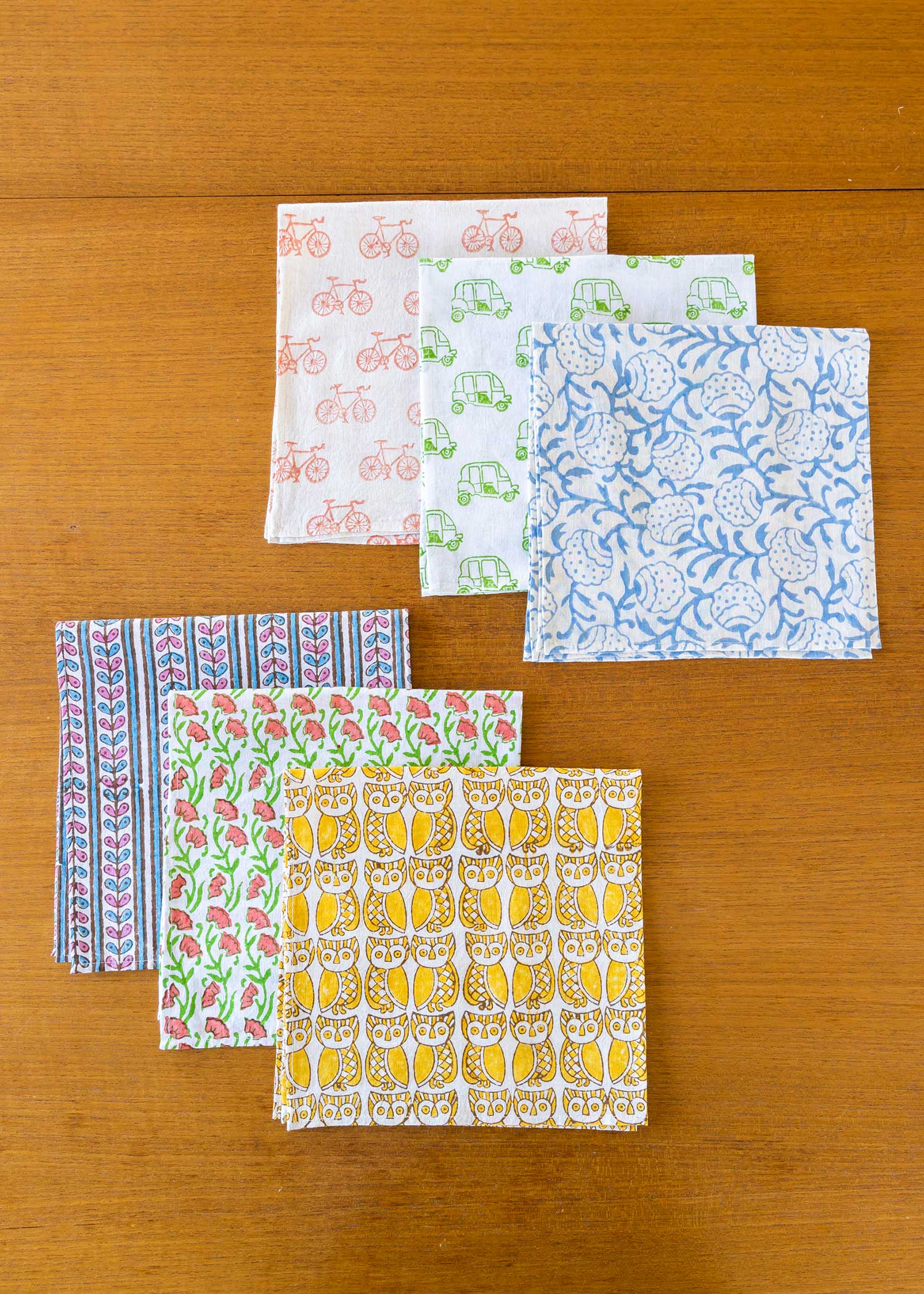 ブロックプリントハンカチ　オートリキシャ・グリーン系