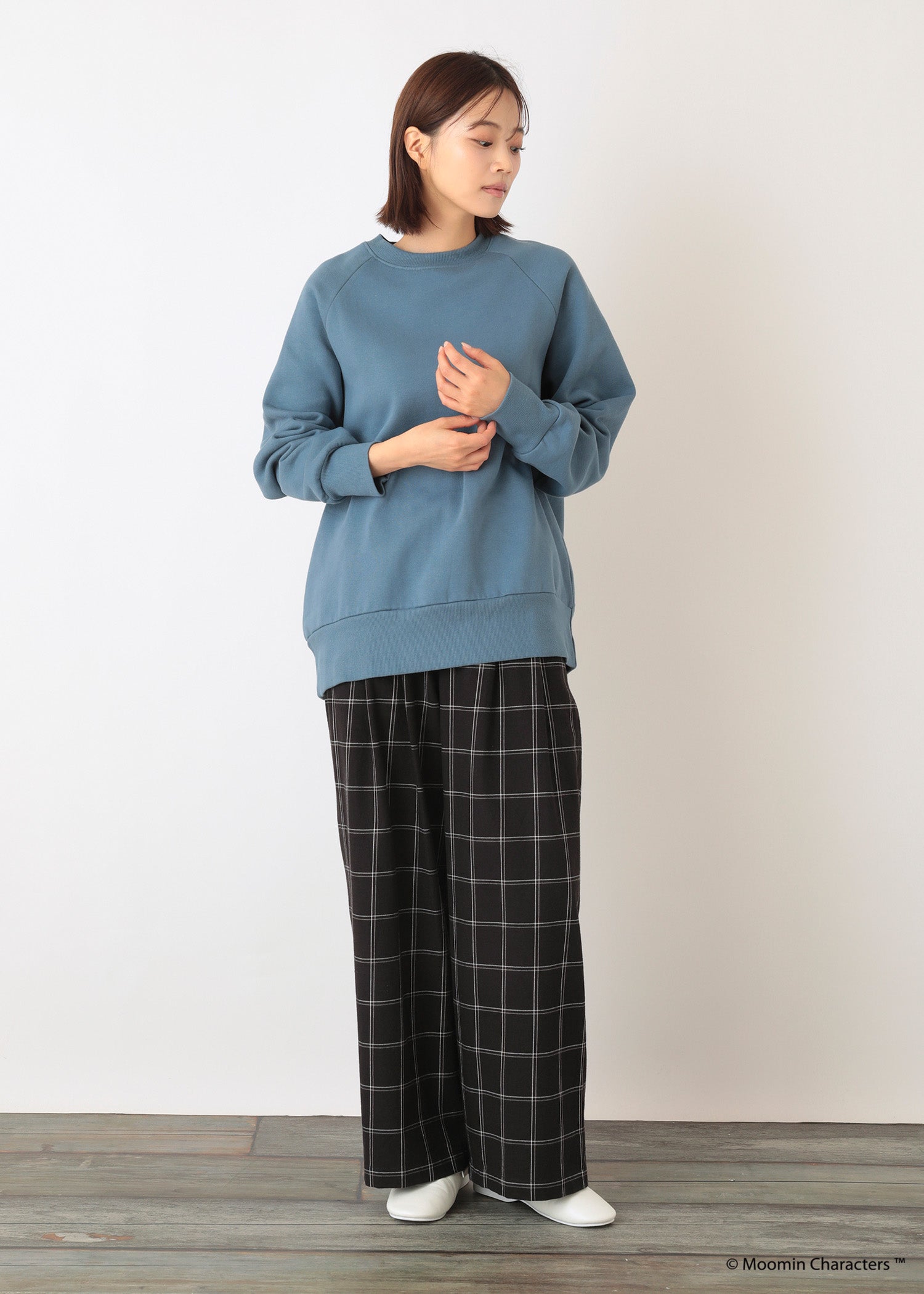 手織りオーガニックコットン チェックワイドパンツ