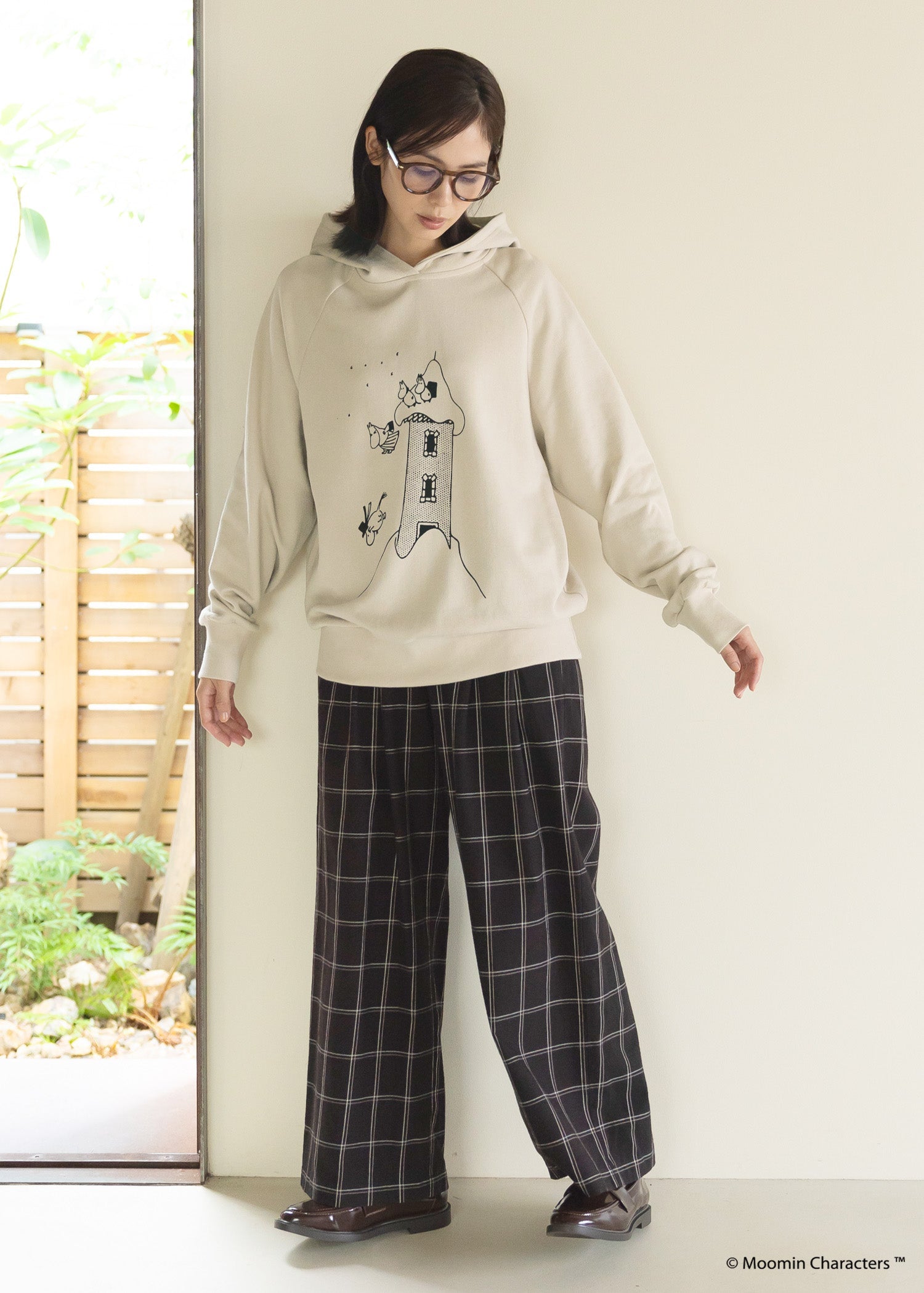 手織りオーガニックコットン チェックワイドパンツ