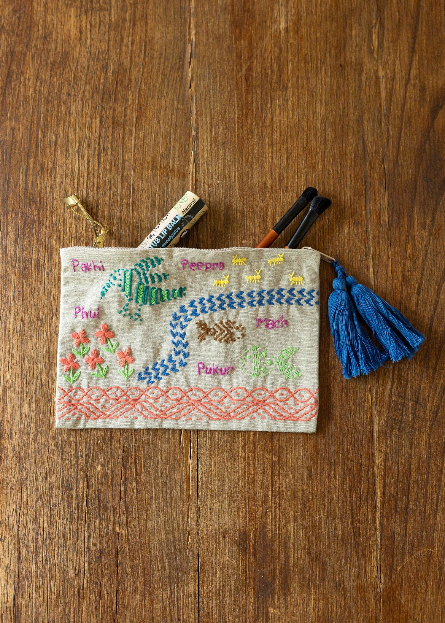 手織り手刺繍ポーチ ビオトープ