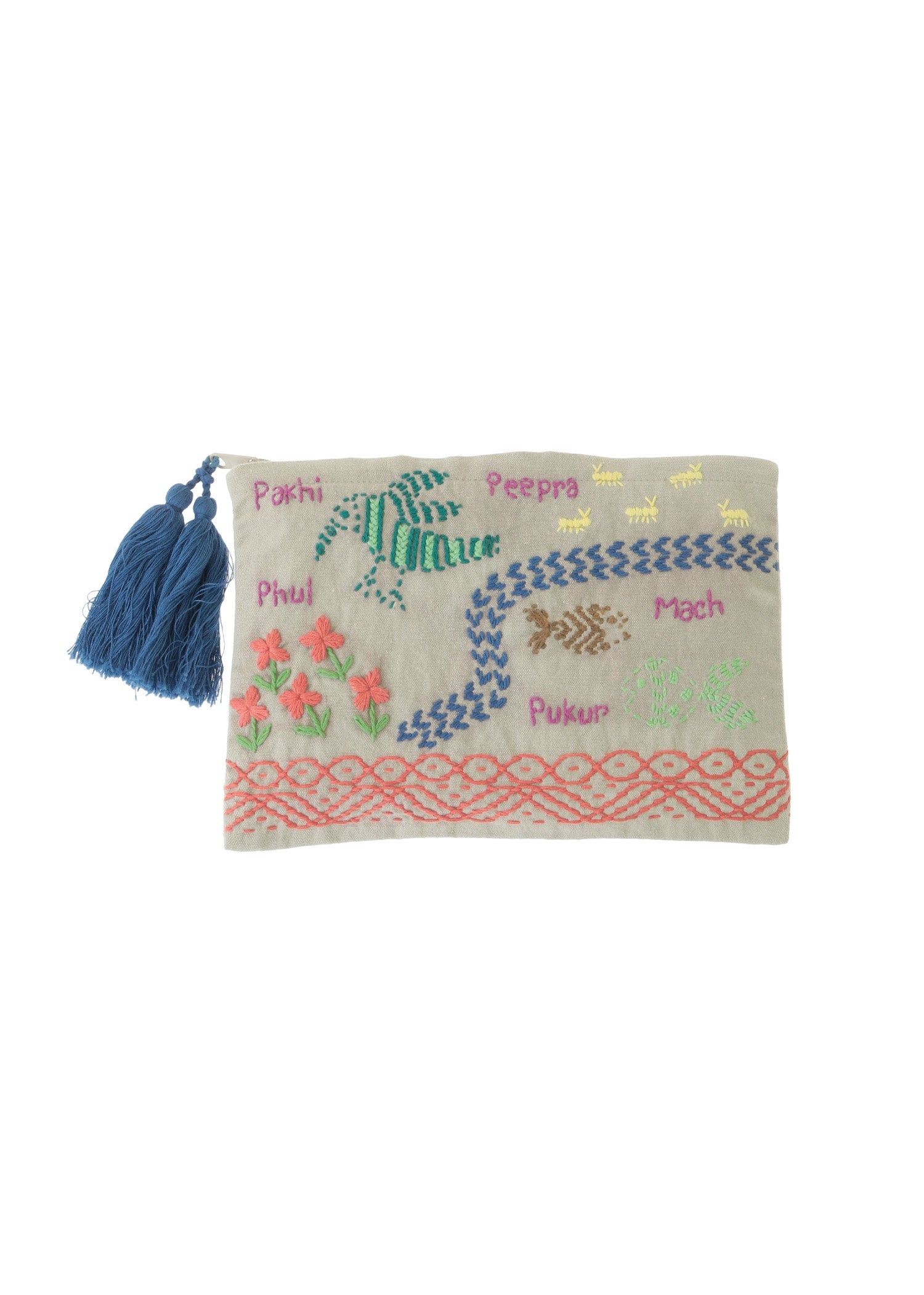 手織り手刺繍ポーチ ビオトープ