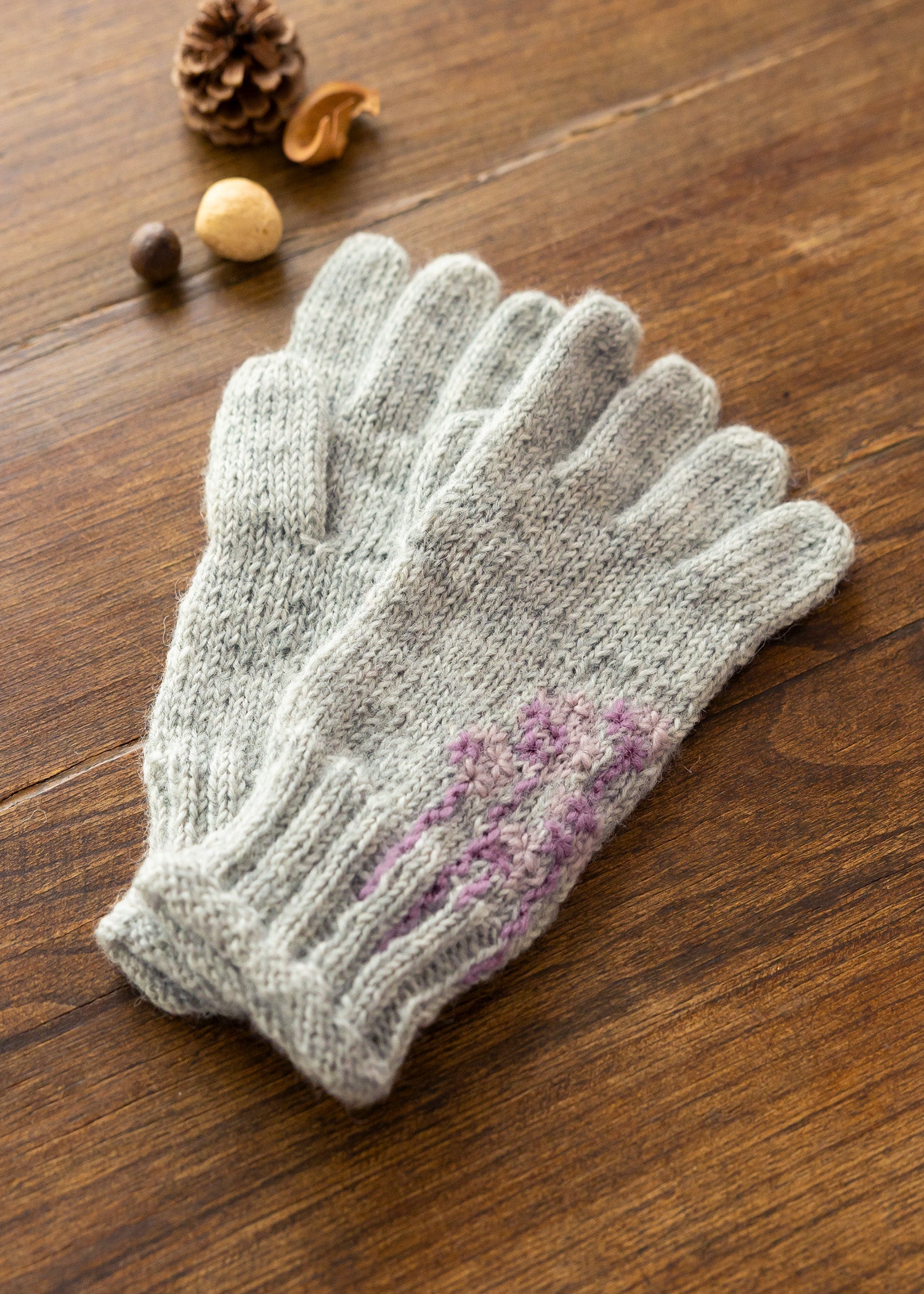 手編みフラワーモチーフ手刺繍手袋