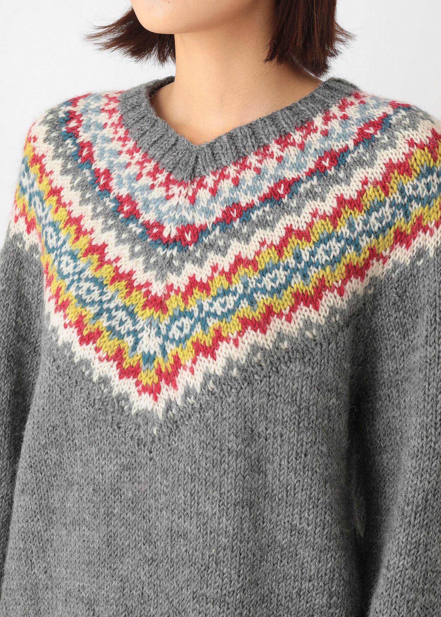 手編みフェアアイルVネックプルオーバー