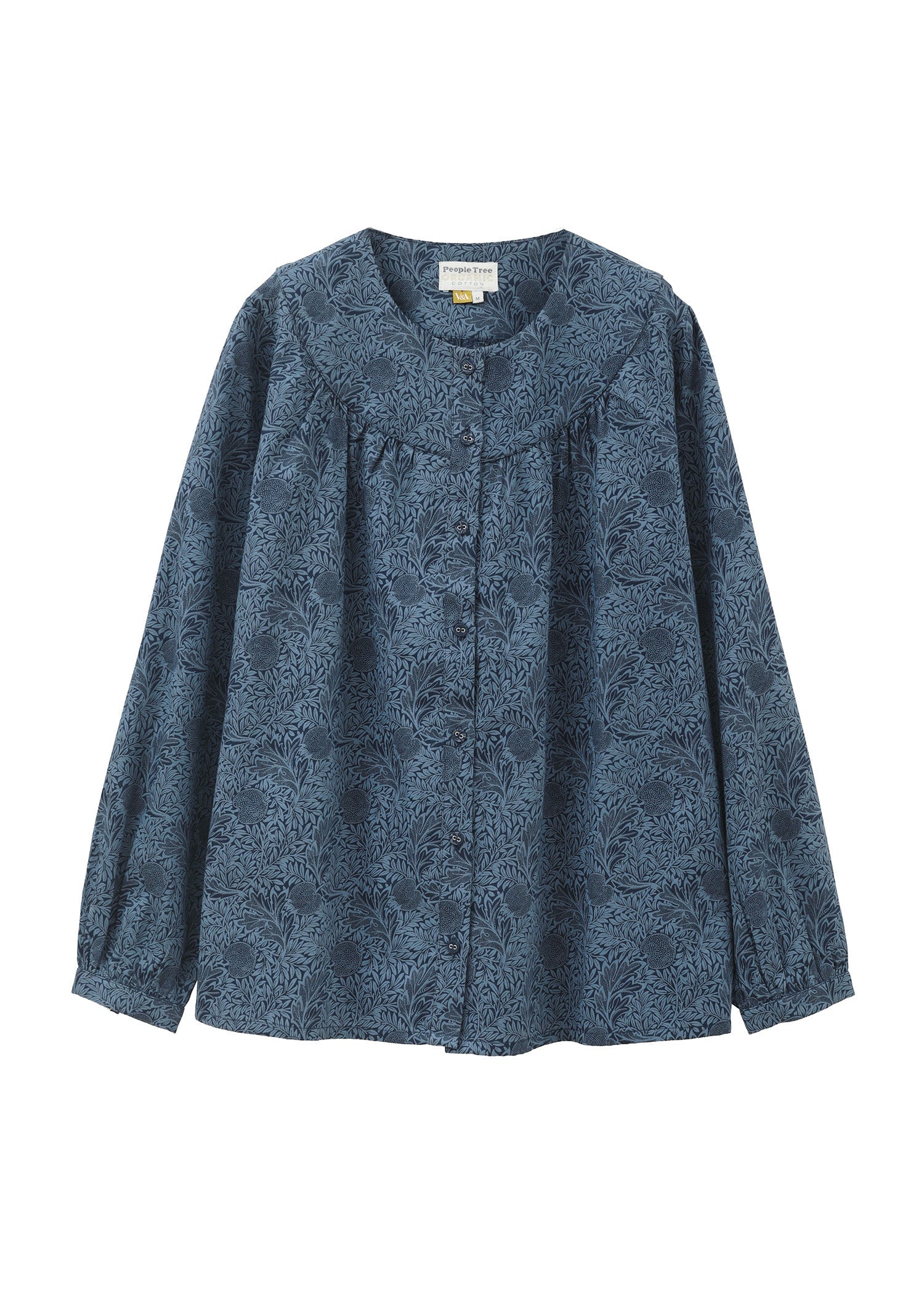Ｖ＆Ａ オーガニックコットンンサテンラウンドヨークブラウス アップル柄