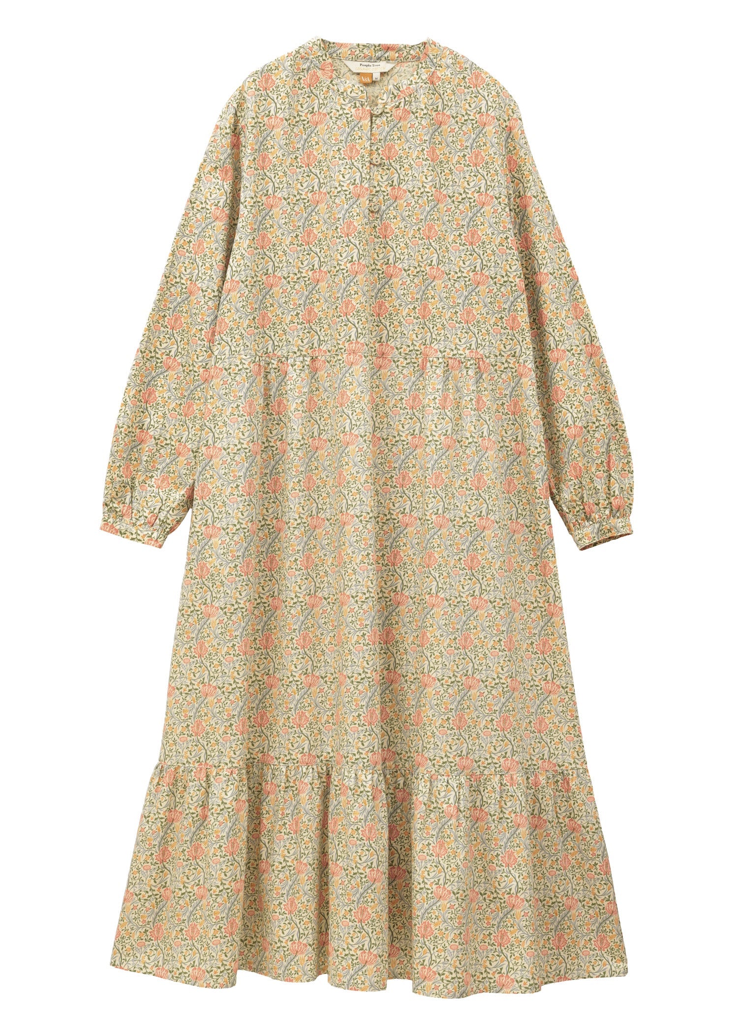 Ｖ＆Ａ オーガニックコットンサテンロングワンピース フローラ柄