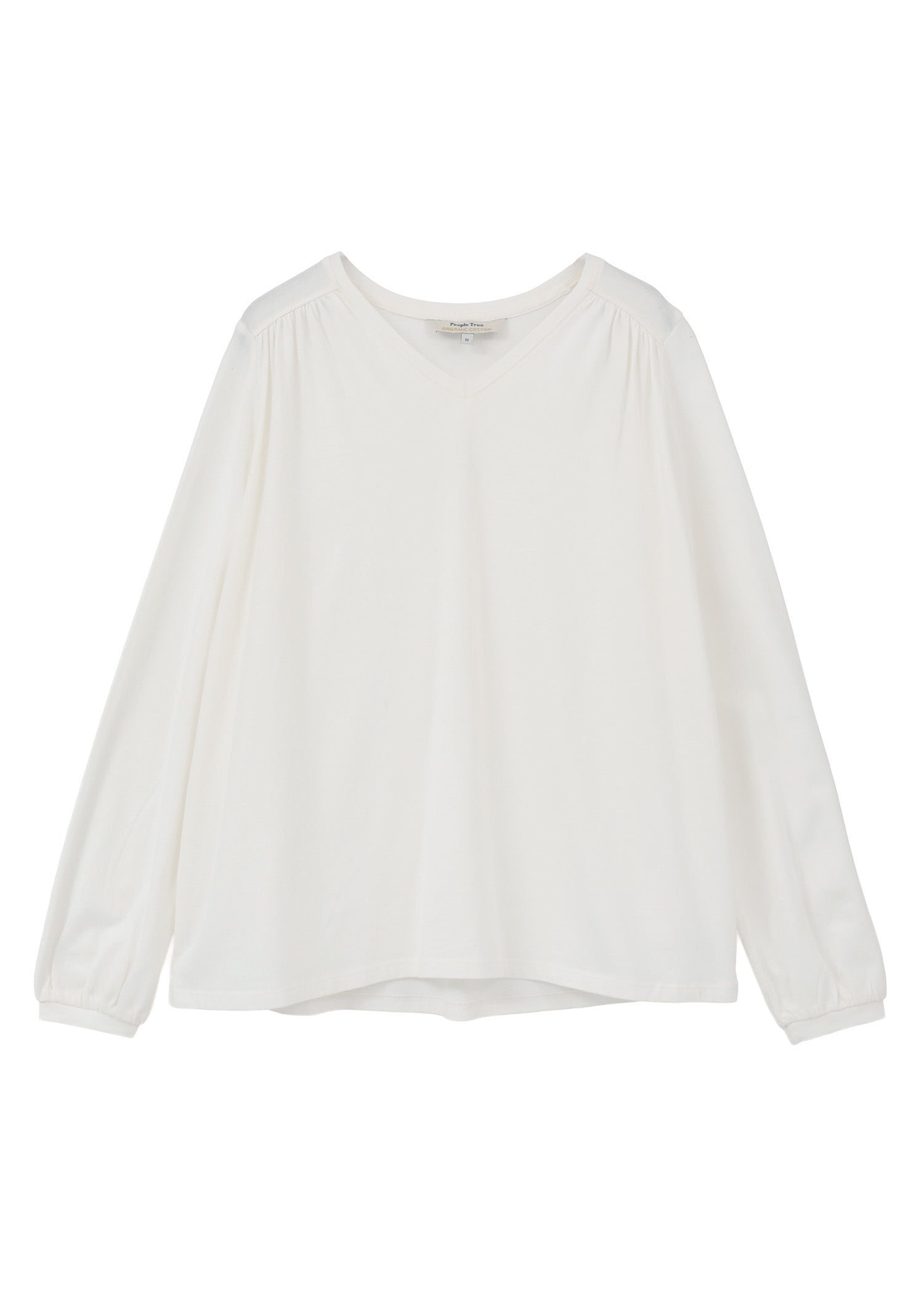 オーガニックコットン天竺 パフスリーブVネックトップ