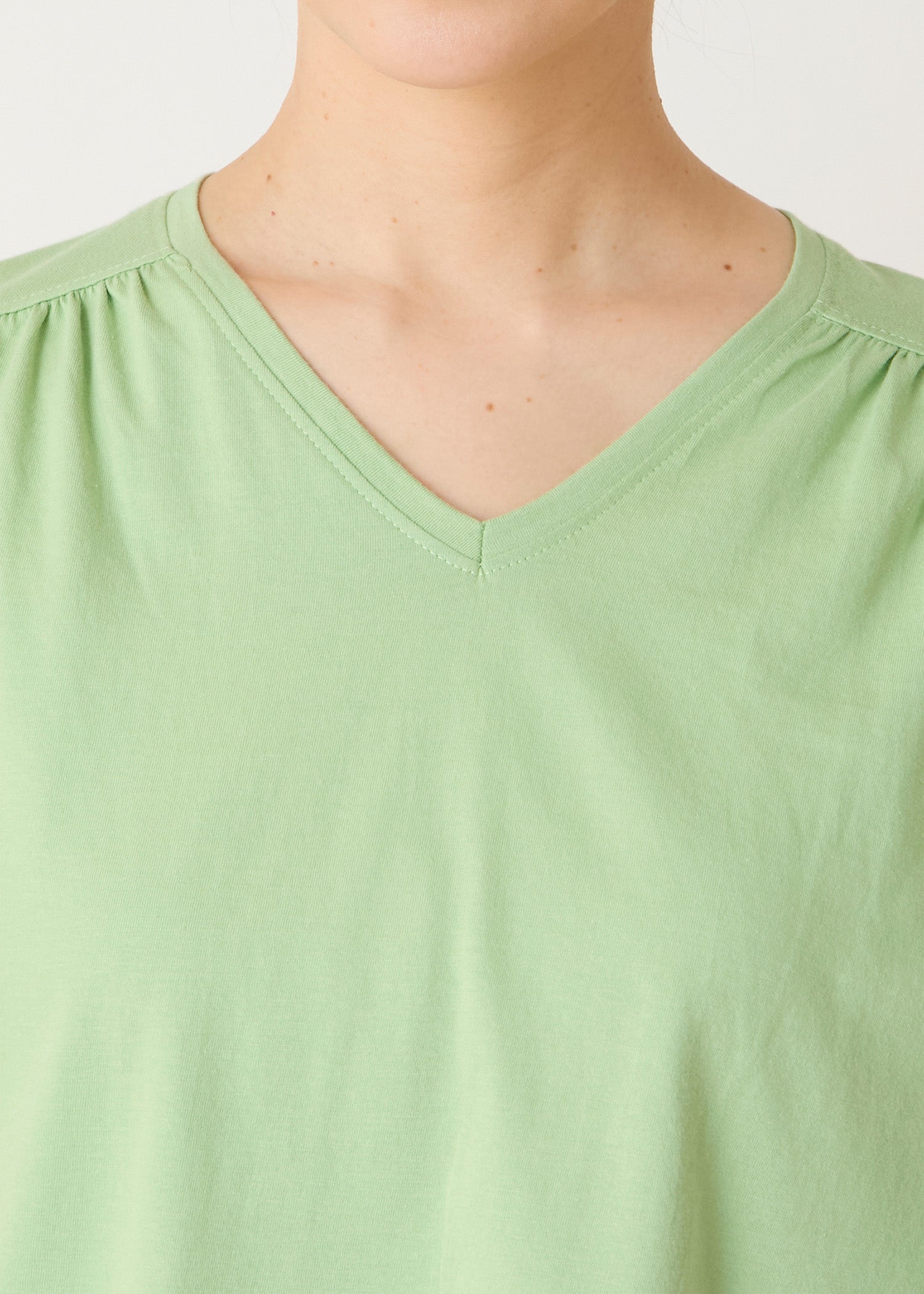 オーガニックコットン天竺 パフスリーブVネックトップ