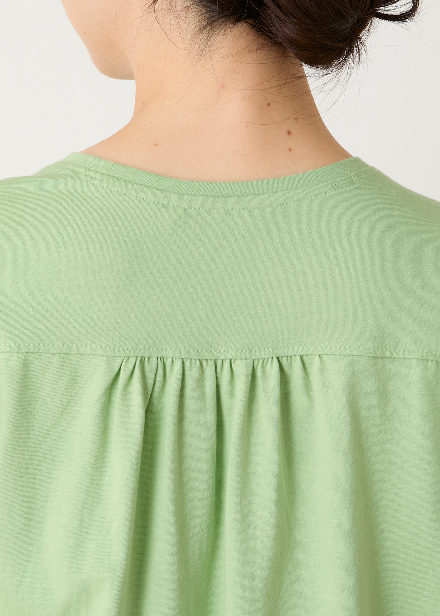 オーガニックコットン天竺 パフスリーブVネックトップ