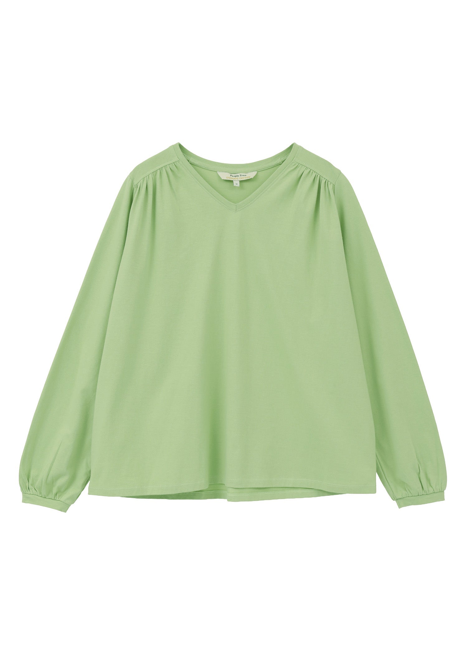 オーガニックコットン天竺 パフスリーブVネックトップ