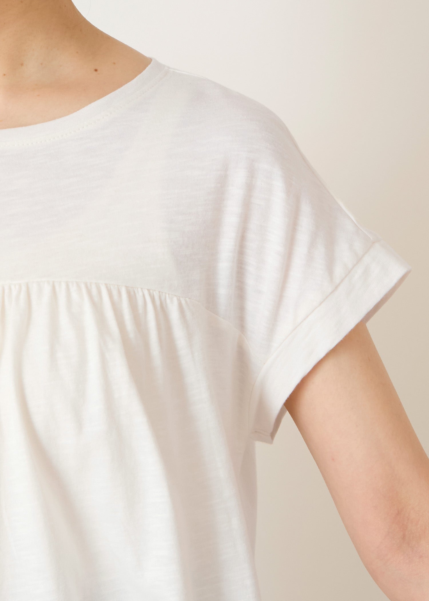 オーガニックコットン スラブ天竺 ギャザーヨークトップ