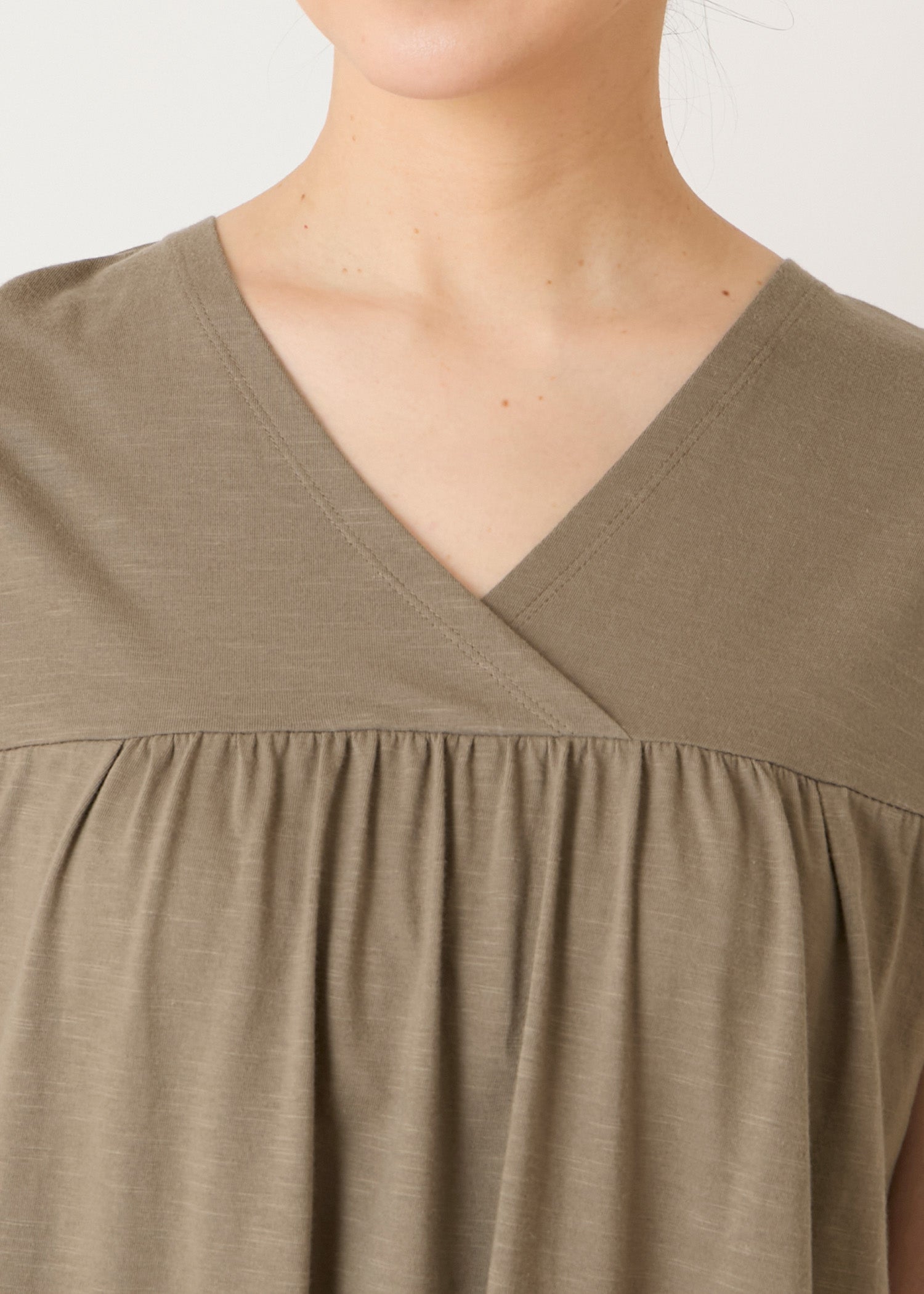 オーガニックコットン スラブ天竺 Vネックワンピース
