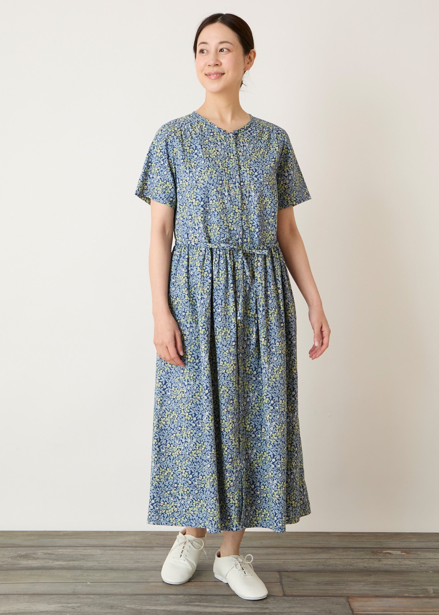 PEOPLE TREE V&A ワンピース V＆A オーガニックコットンサテン シャツワンピース クローバー柄