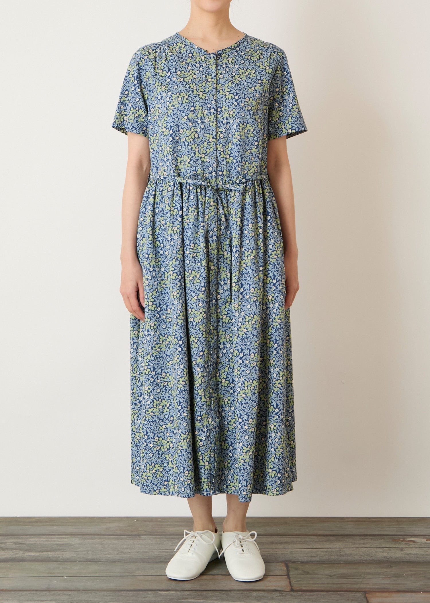 PEOPLE TREE V&A ワンピース V＆A オーガニックコットンサテン シャツワンピース クローバー柄