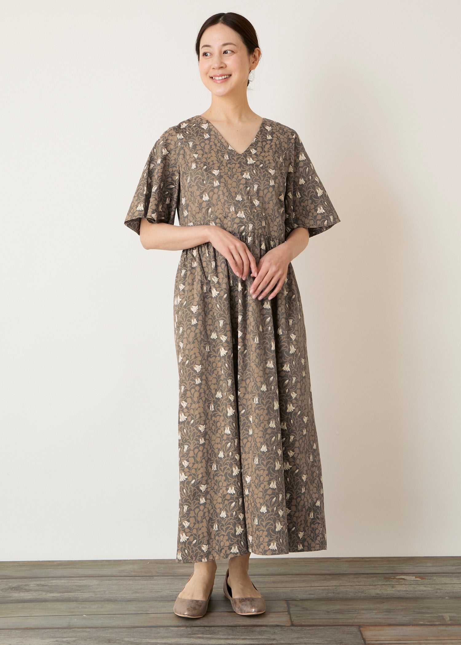 V＆A オーガニックコットンサテン ロングワンピース メイデンヘア