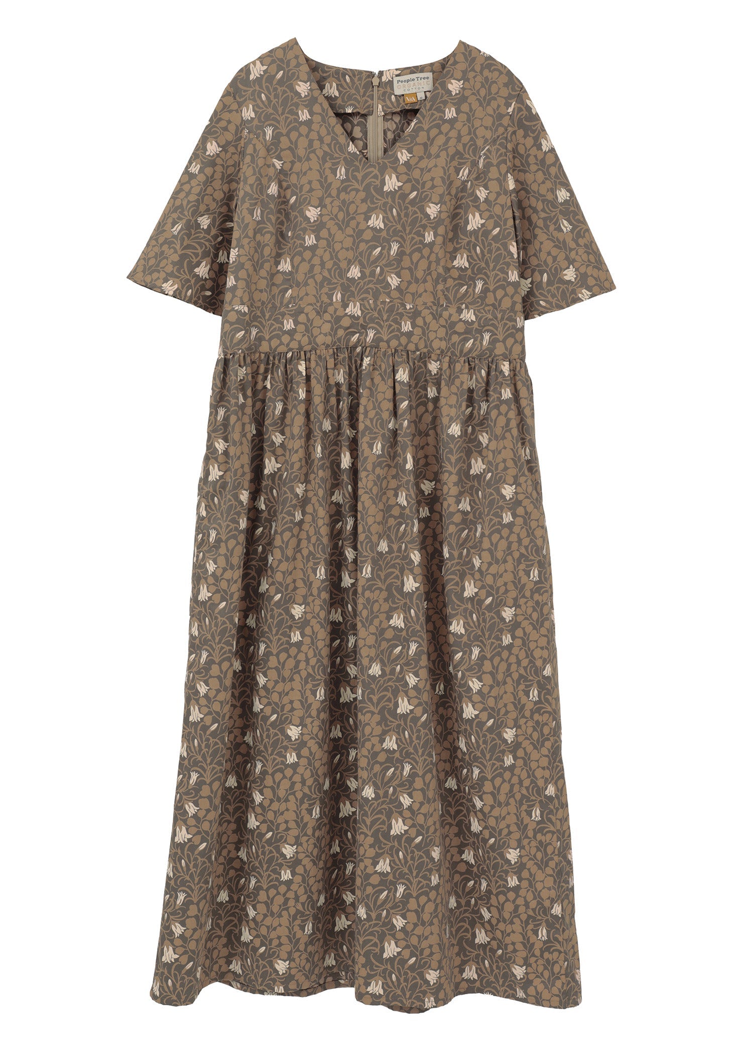 Ｖ＆Ａ オーガニックコットンサテン ロングワンピース メイデンヘア＆ヘアベル柄