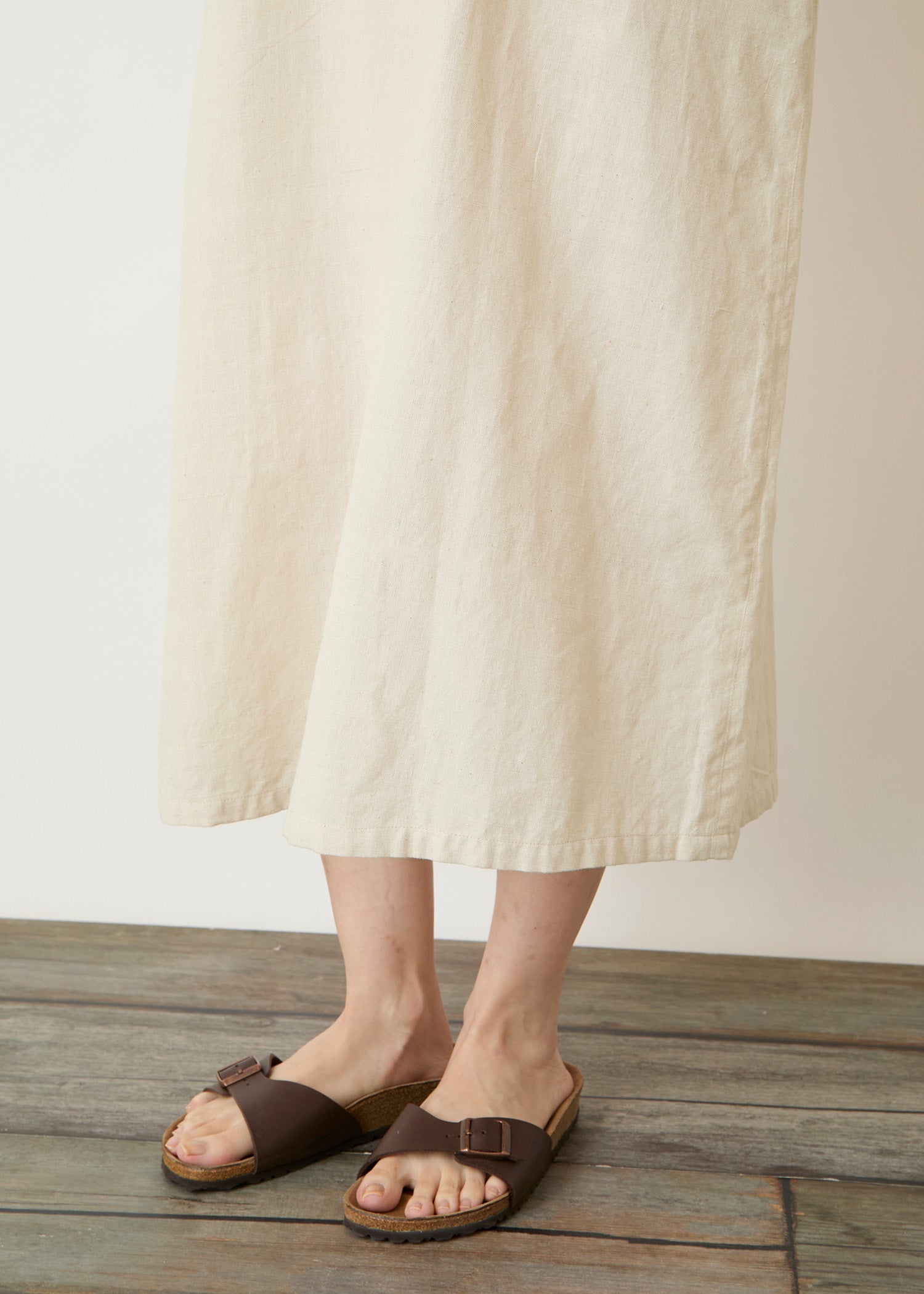 手織りコットンヘンプ パフスリーブワンピース