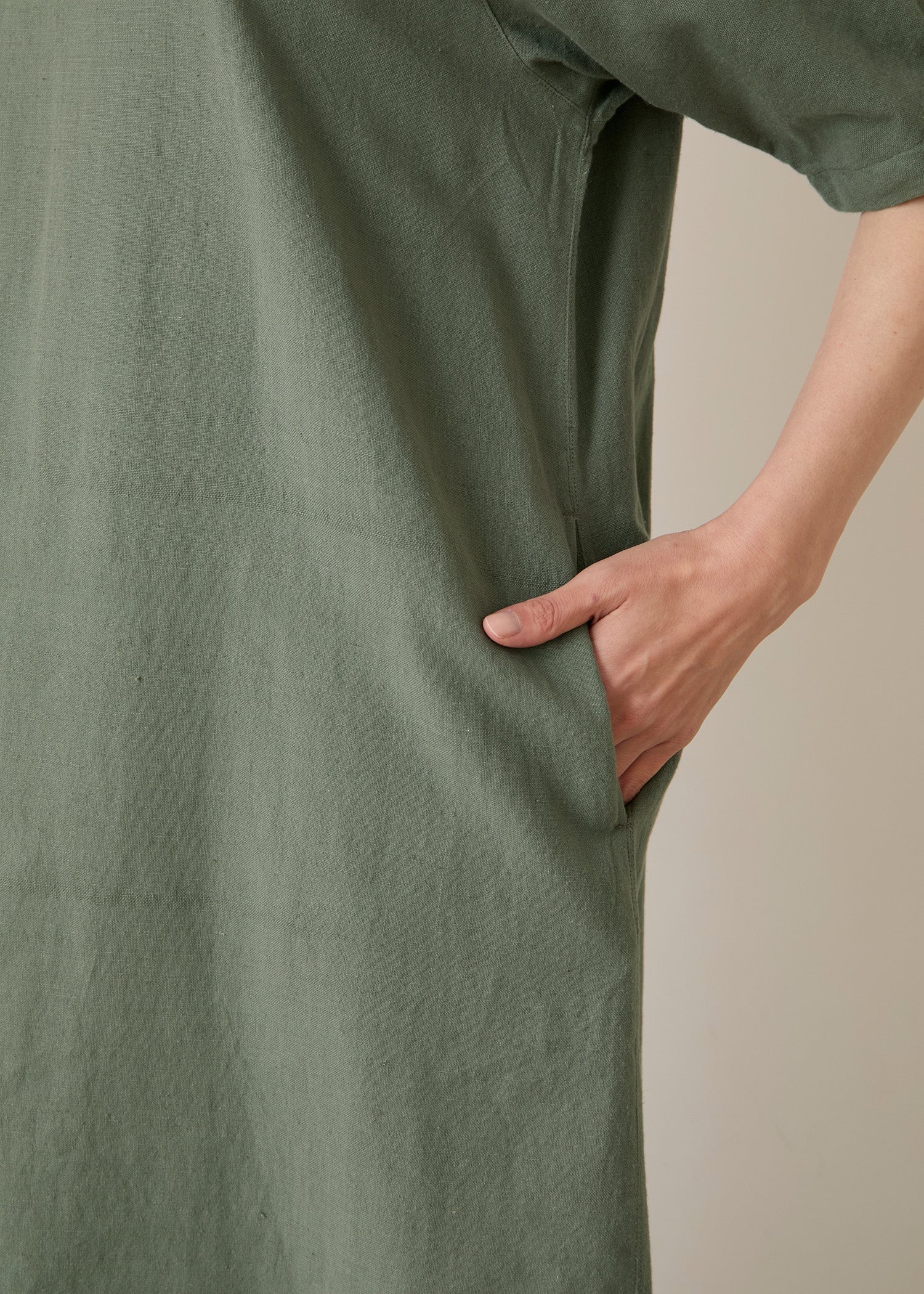 手織りコットンヘンプ パフスリーブワンピース