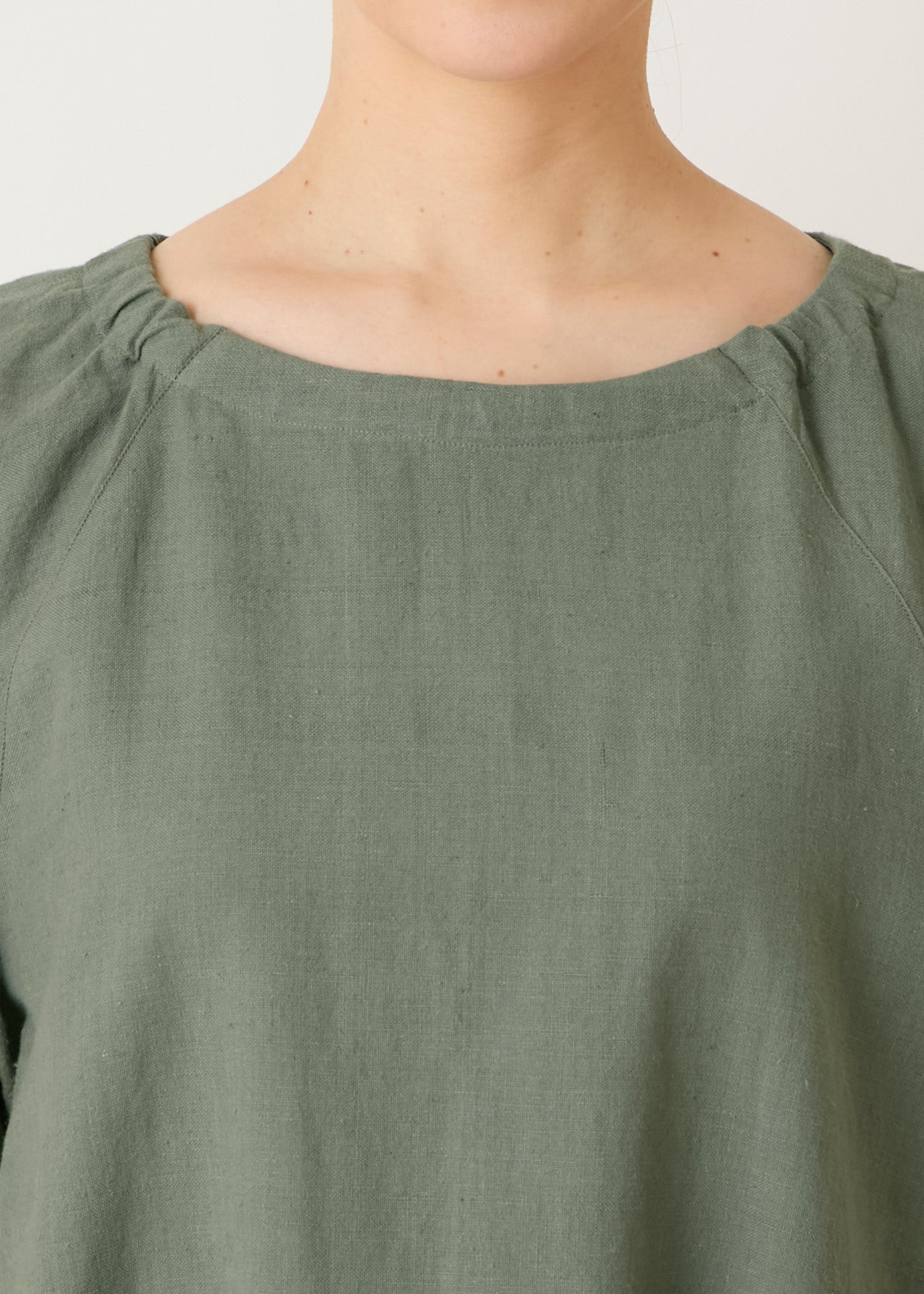 手織りコットンヘンプ パフスリーブワンピース