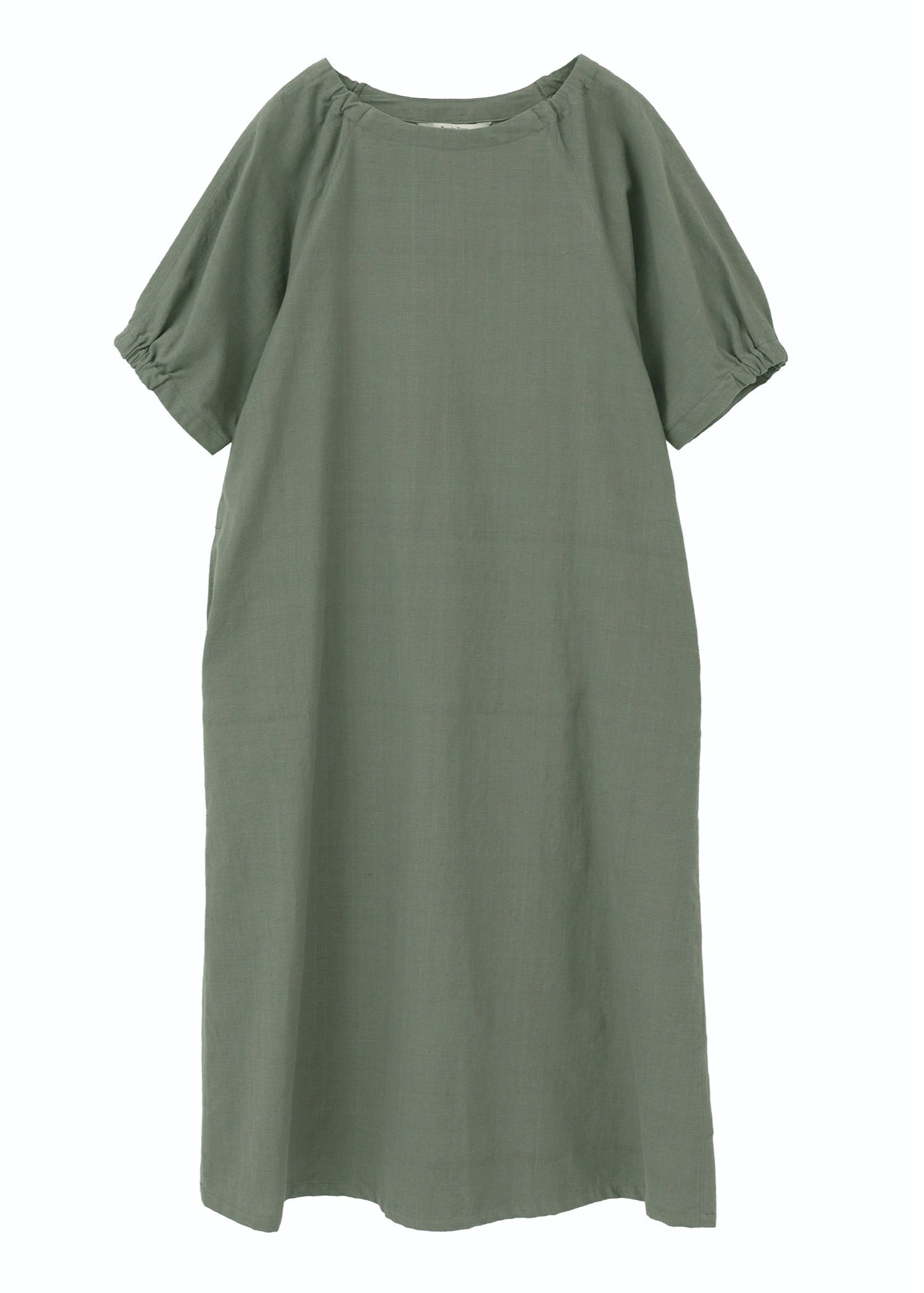 手織りコットンヘンプ パフスリーブワンピース