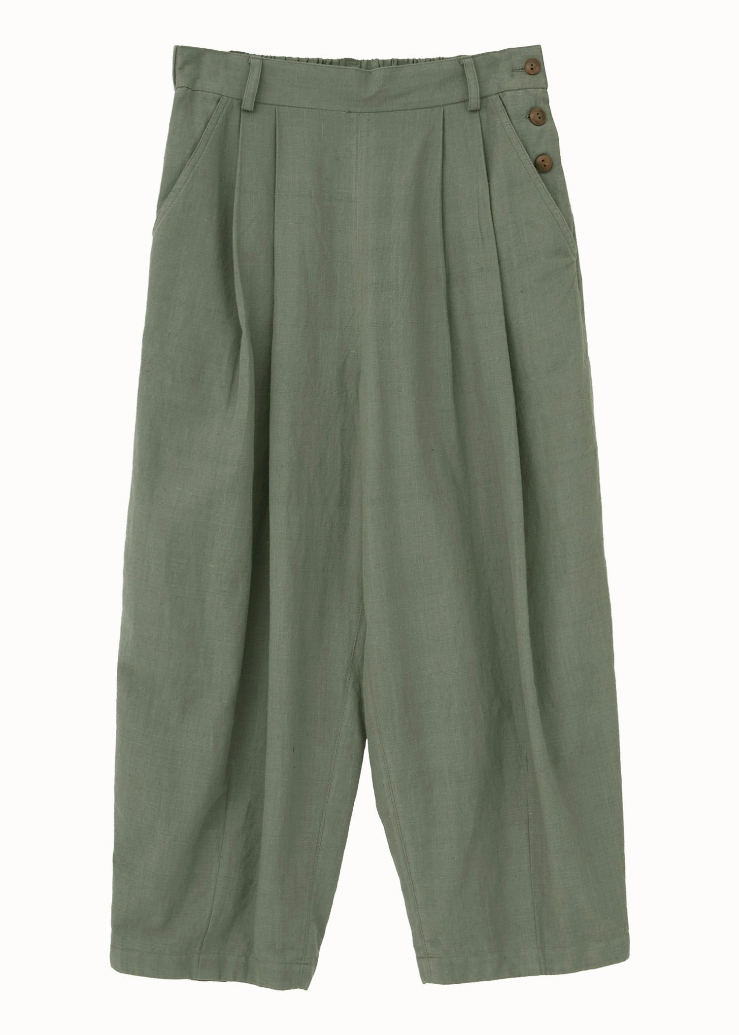 手織りコットンヘンプ バレルパンツ