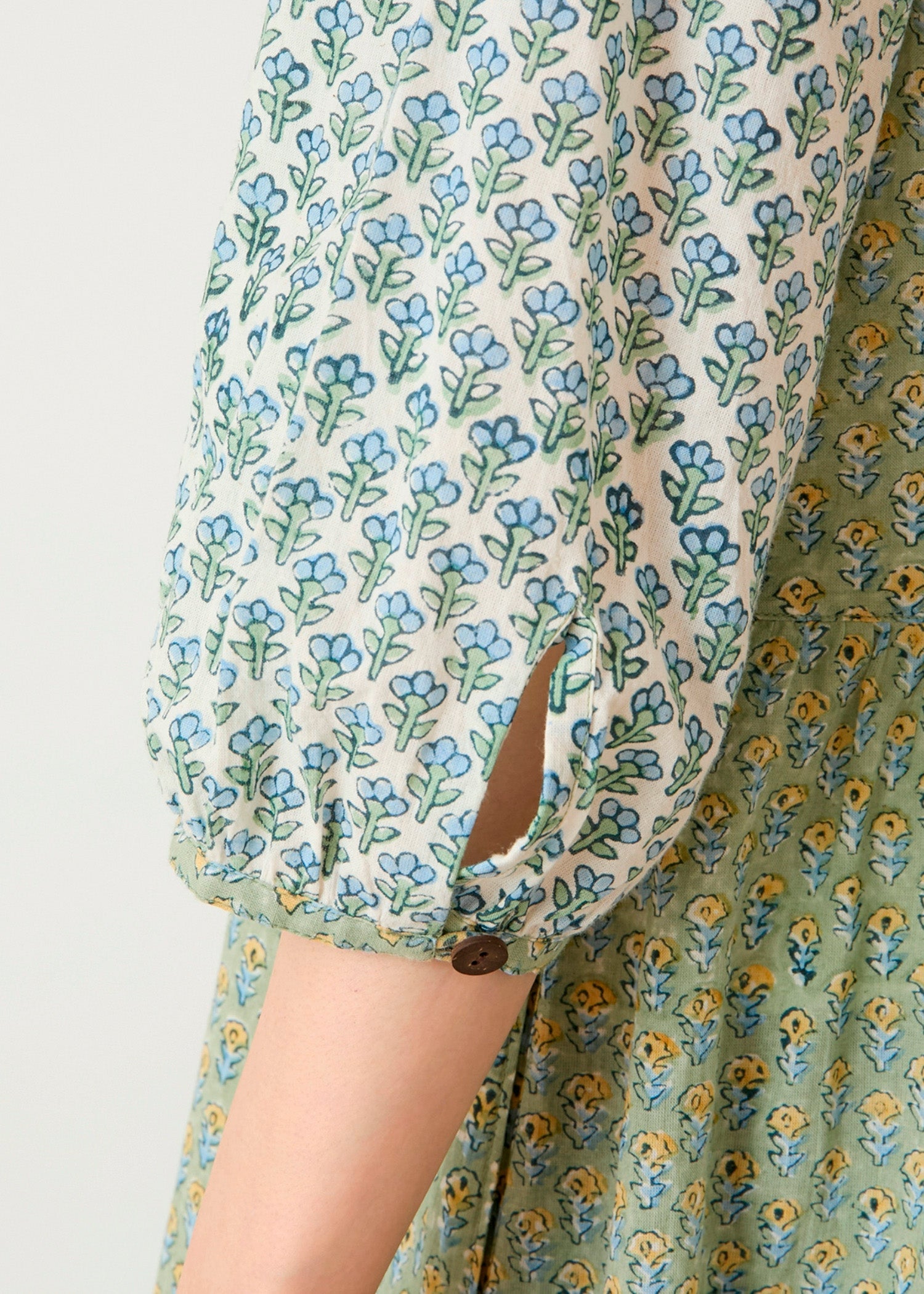 コットンブロックプリント ミックスパターンワンピース