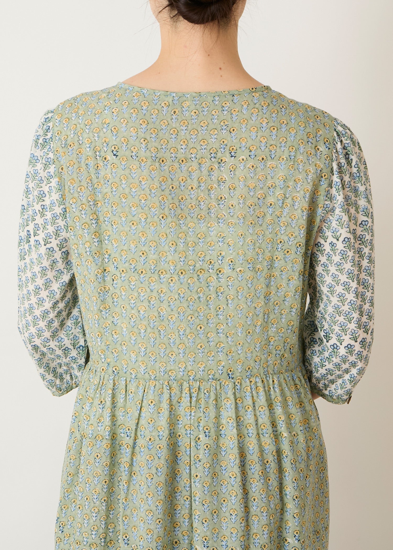 コットンブロックプリント ミックスパターンワンピース