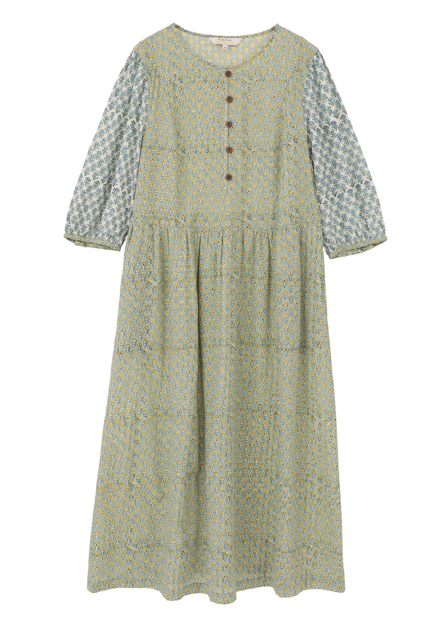 コットンブロックプリント ミックスパターンワンピース