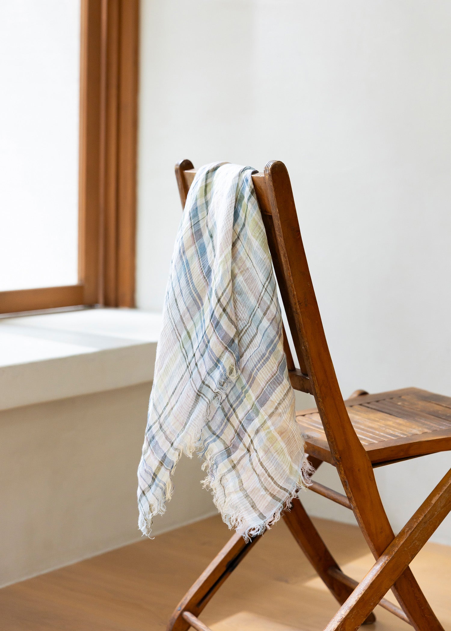 手織りリネン スクエアチェックストール