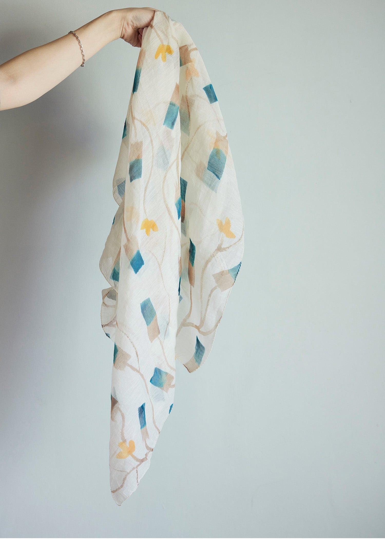 手織りハンドペイントシルクスクエアストール フラワー