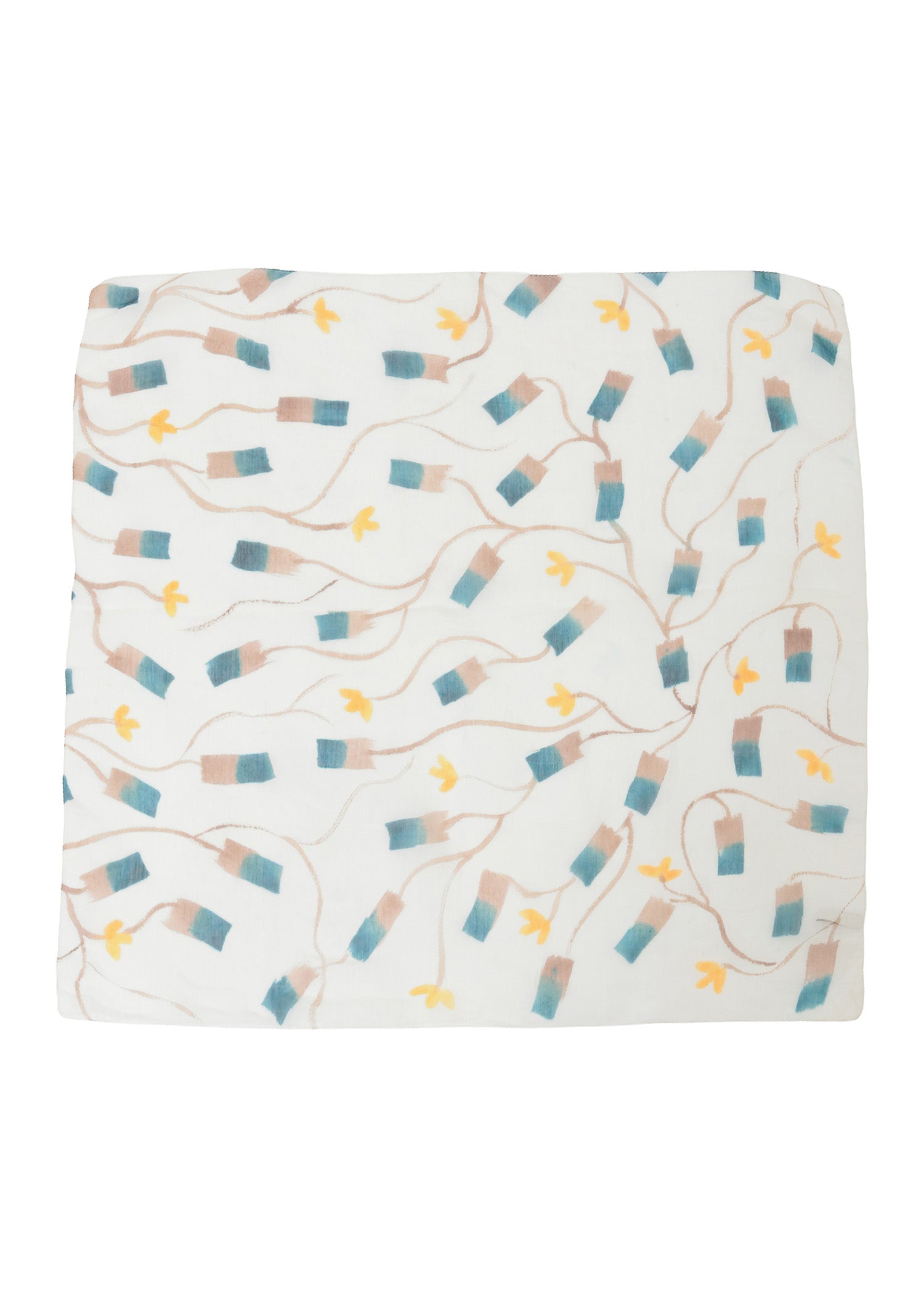 手織りハンドペイントシルクスクエアストール フラワー