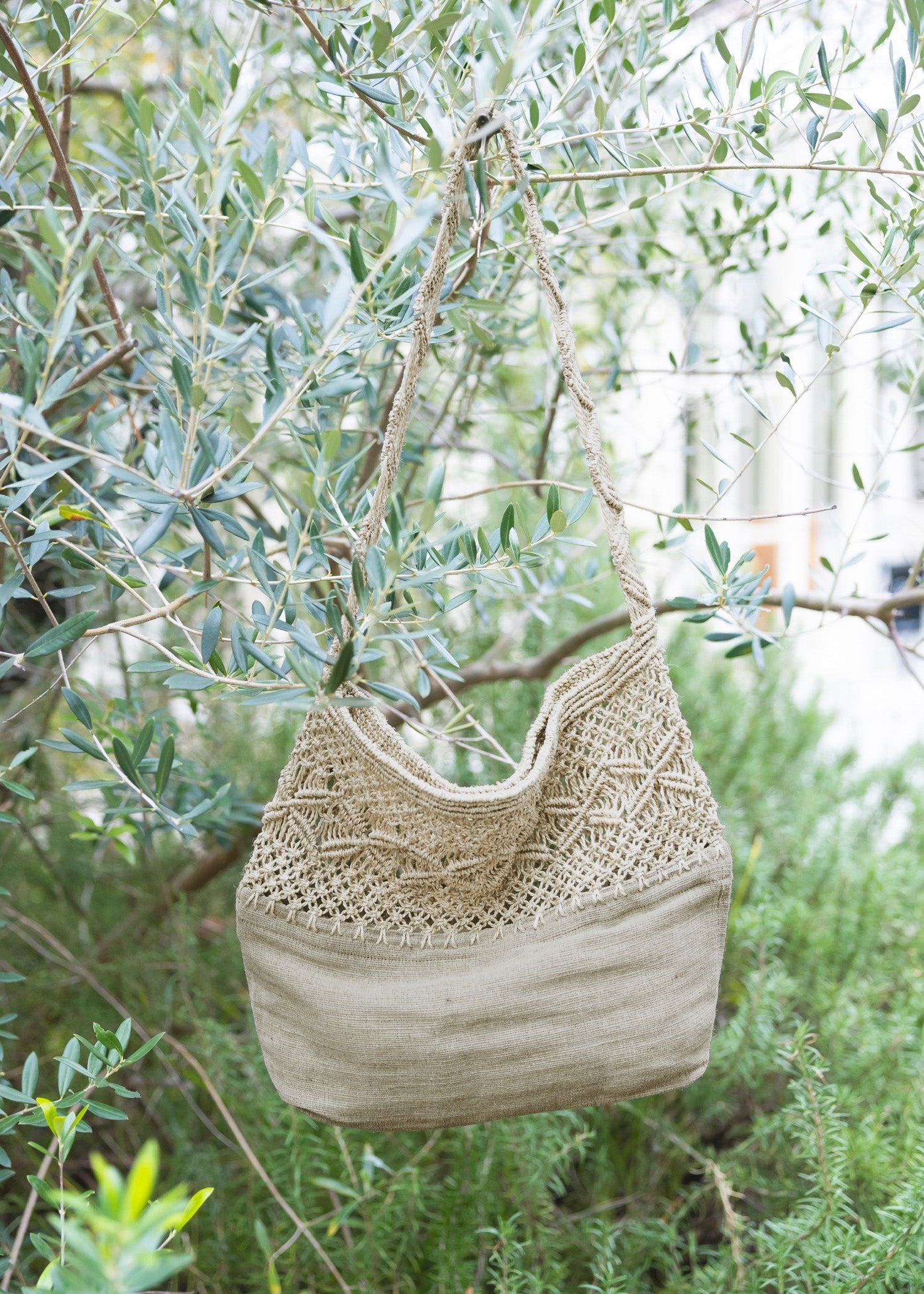 マクラメ編みジュートコットン ショルダーバッグ