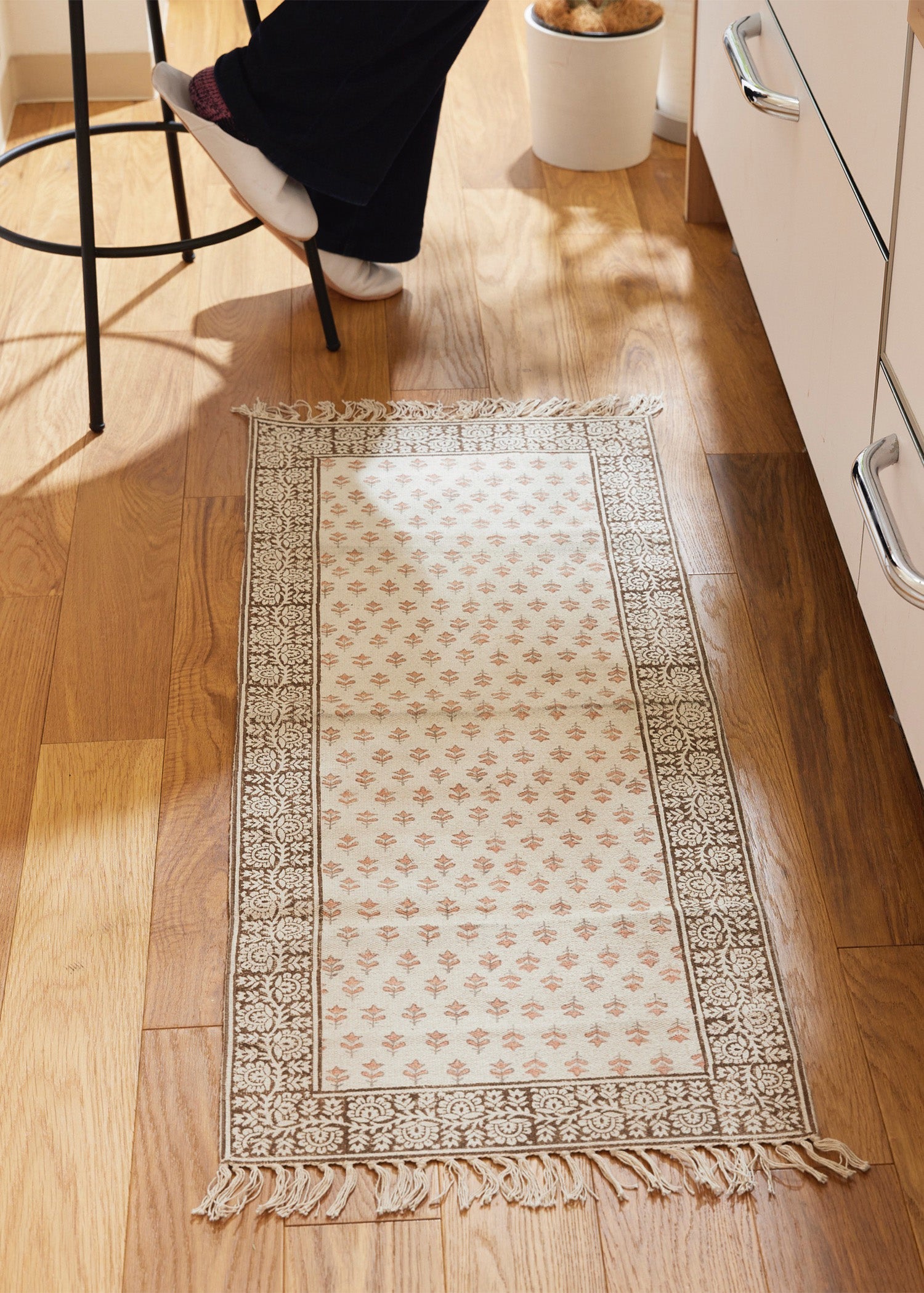 手織りブロックプリント ラグ（中）