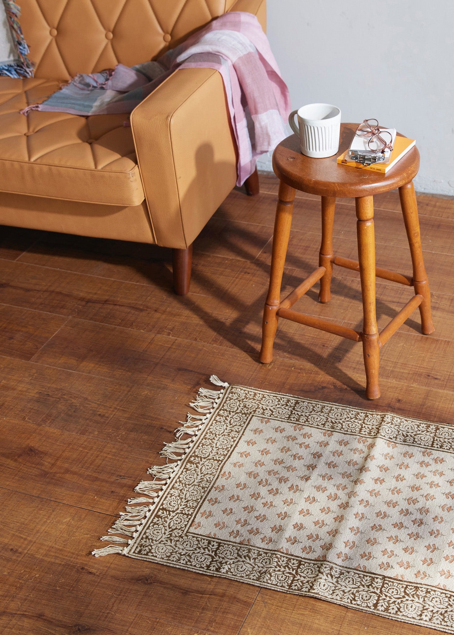 手織りブロックプリント ラグ（小）