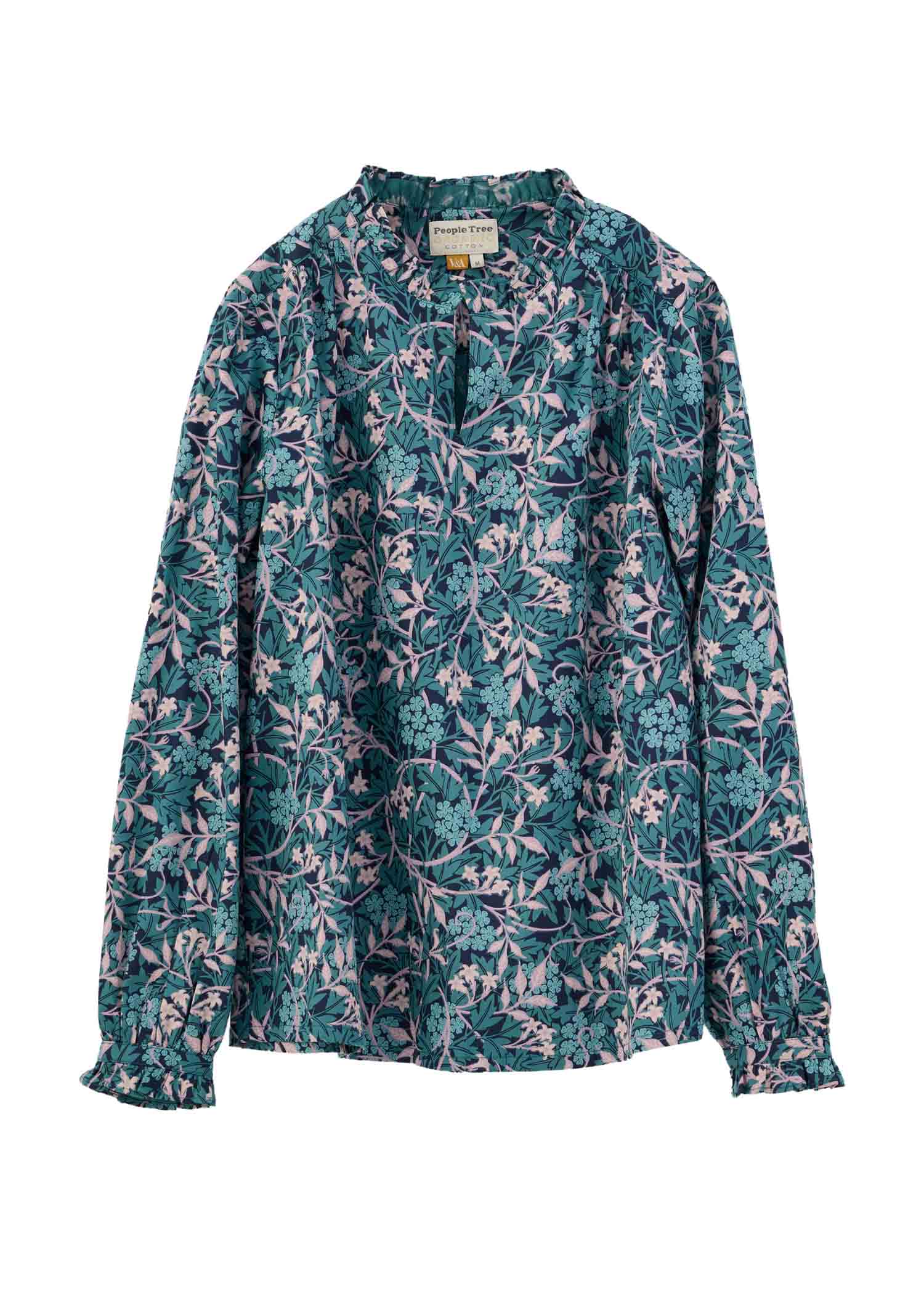 Ｖ＆Ａ オーガニックコットンサテンキーネックブラウス・ジャスミン柄