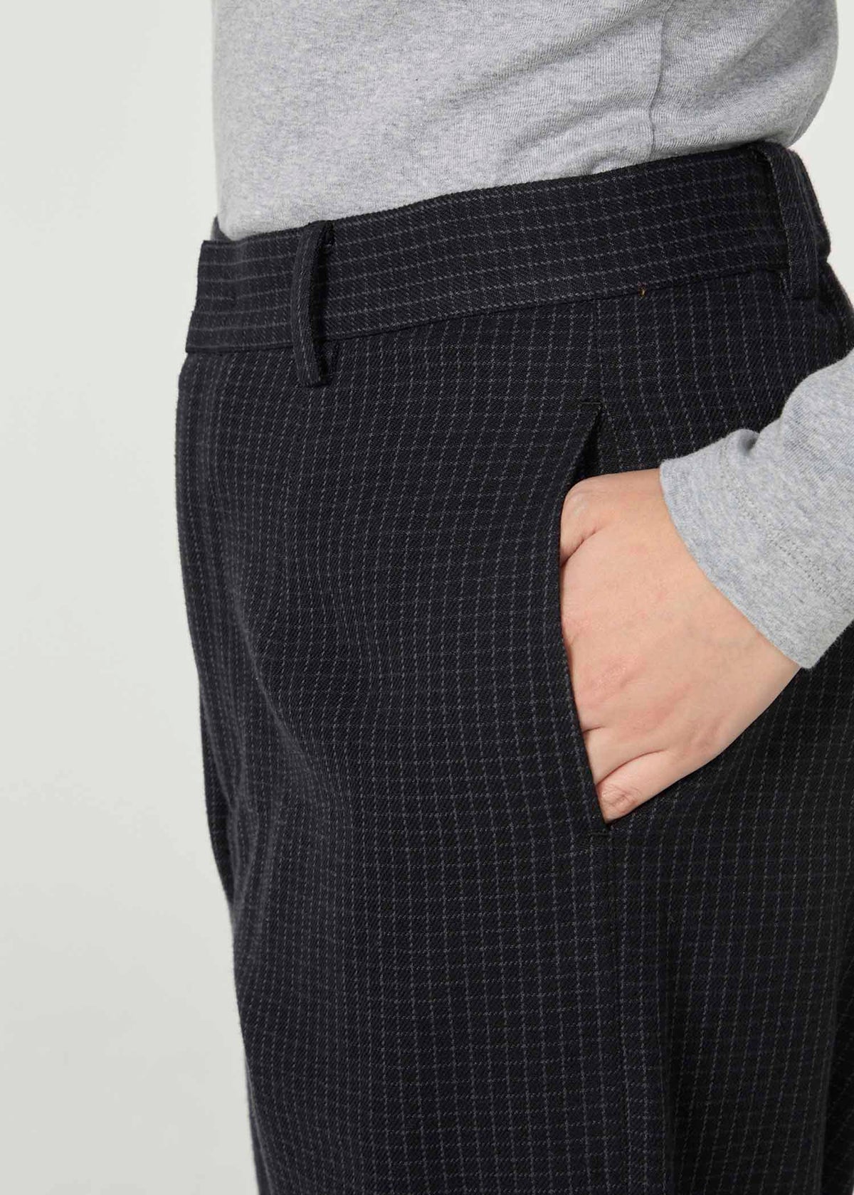 手織りオーガニックコットンチェック ストレートパンツ