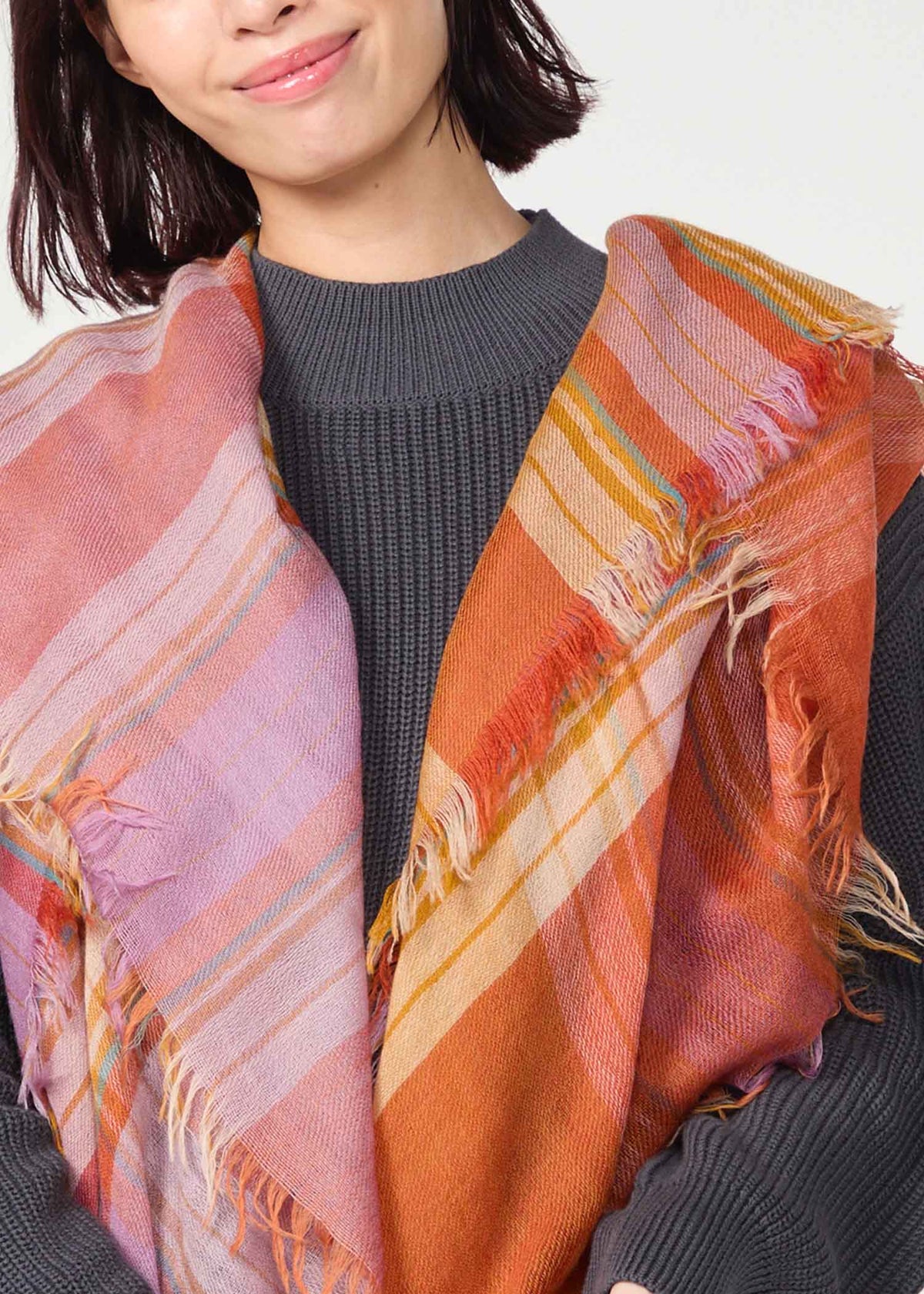 手織りウールチェック スクエアストール
