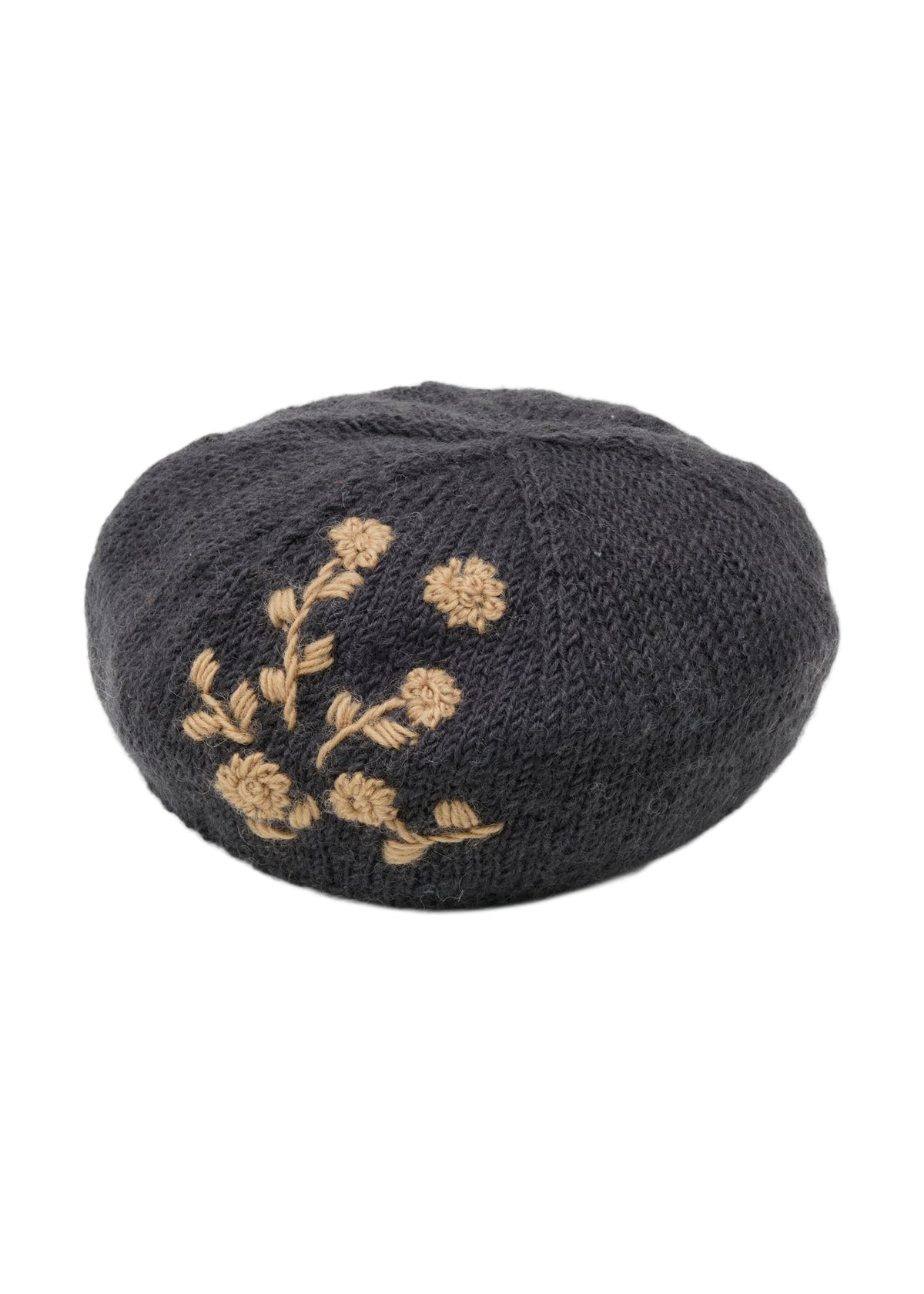 手編み＆手刺繍フラワー柄 ベレー