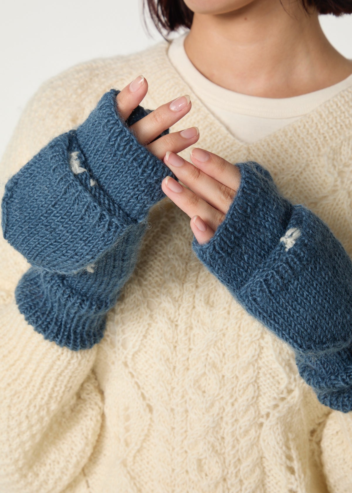 手編み＆手刺繍フラワー柄 手袋