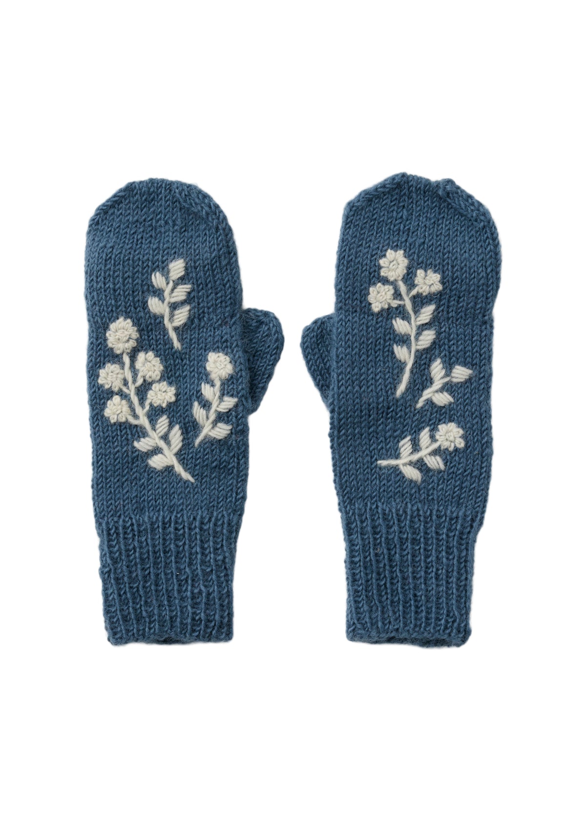 手編み＆手刺繍フラワー柄 手袋