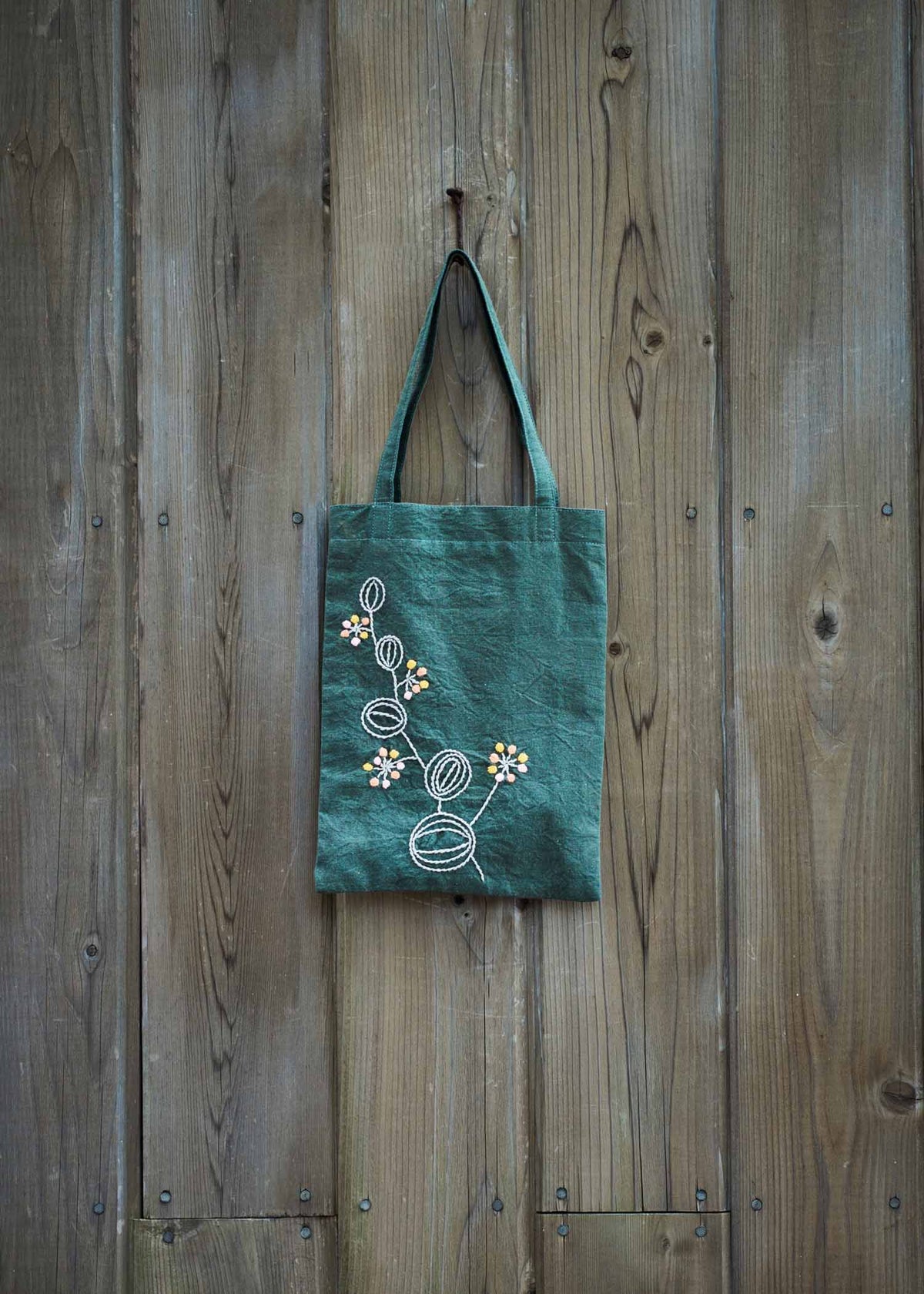手織りコットン フラワー手刺繍ミニトート