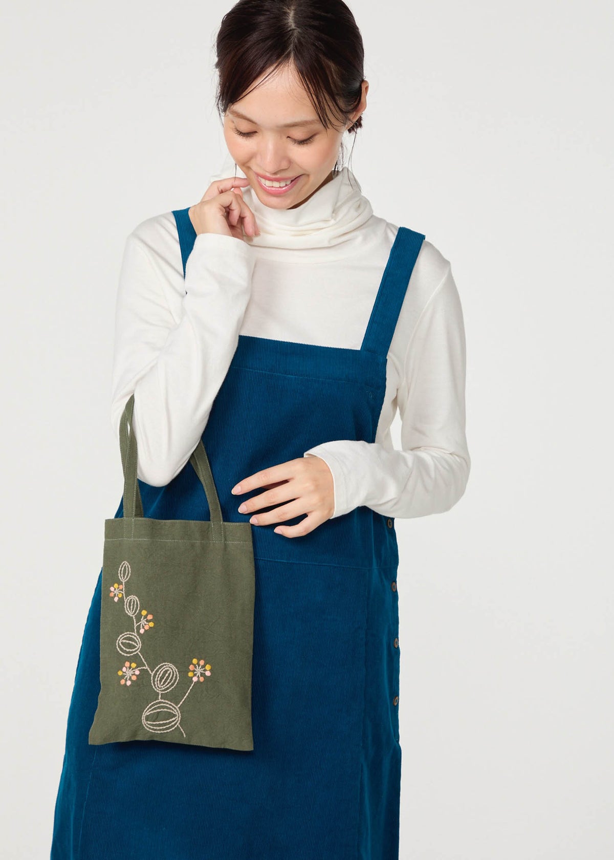 手織りコットン フラワー手刺繍ミニトート