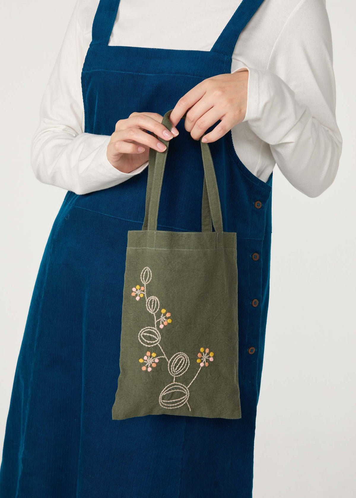 手織りコットン フラワー手刺繍ミニトート