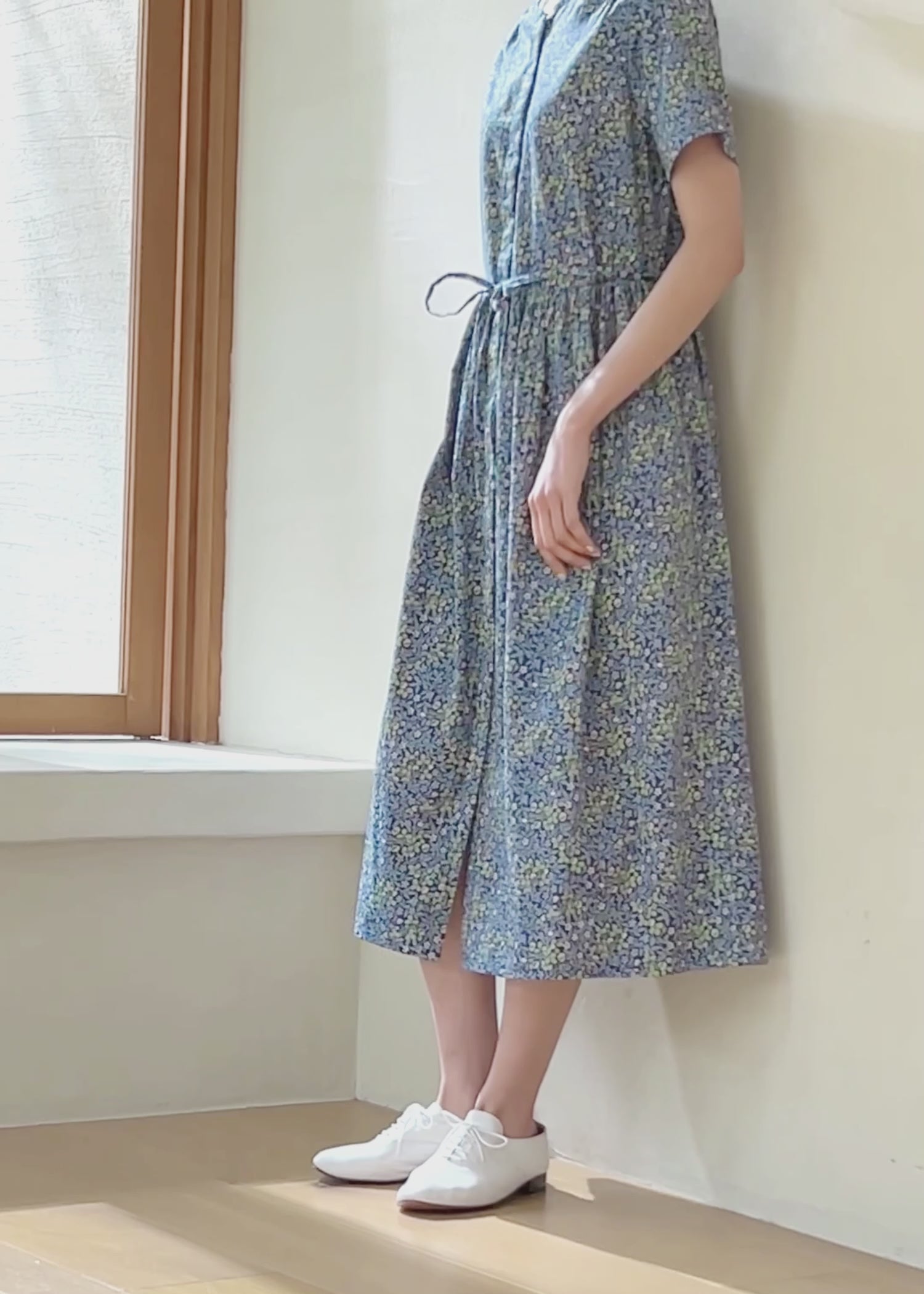 PEOPLE TREE V&A ワンピース V＆A オーガニックコットンサテン シャツワンピース クローバー柄
