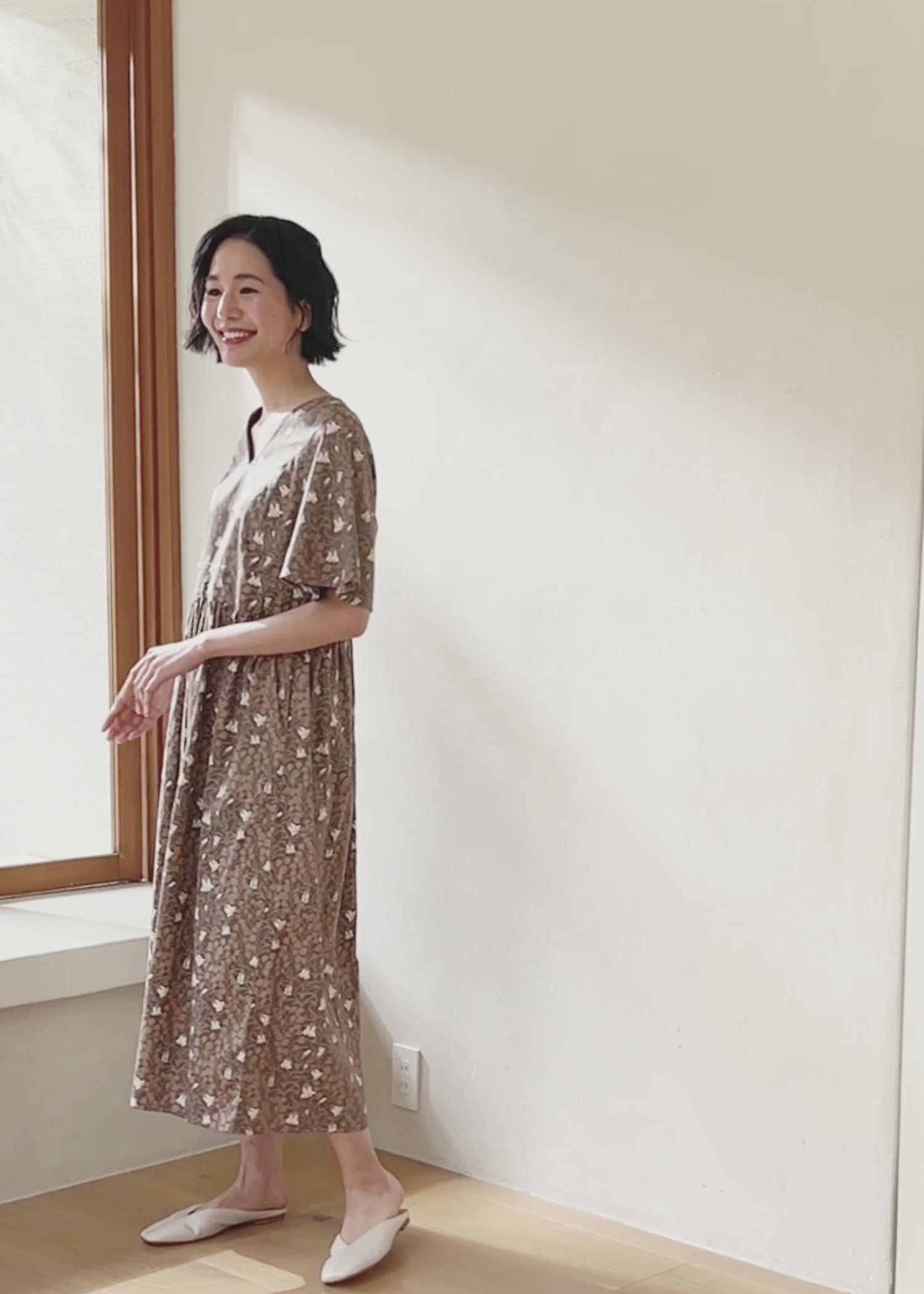 V＆A オーガニックコットンサテン ロングワンピース メイデンヘア